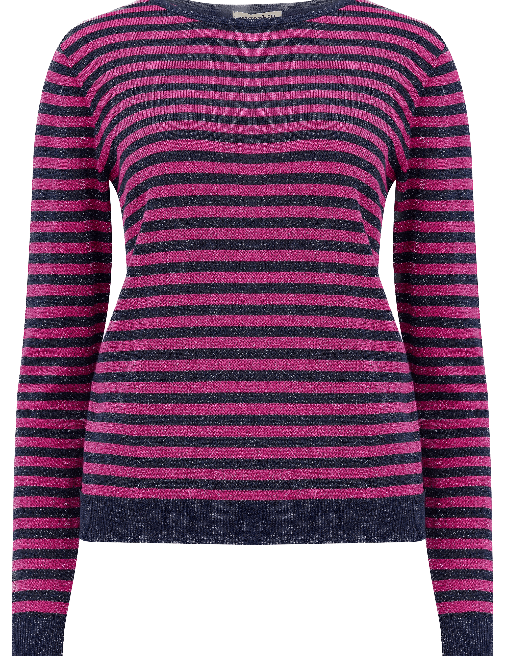 Jersey Sugarhill Rowena Navy Pink Sparkle Stripes - ECRU