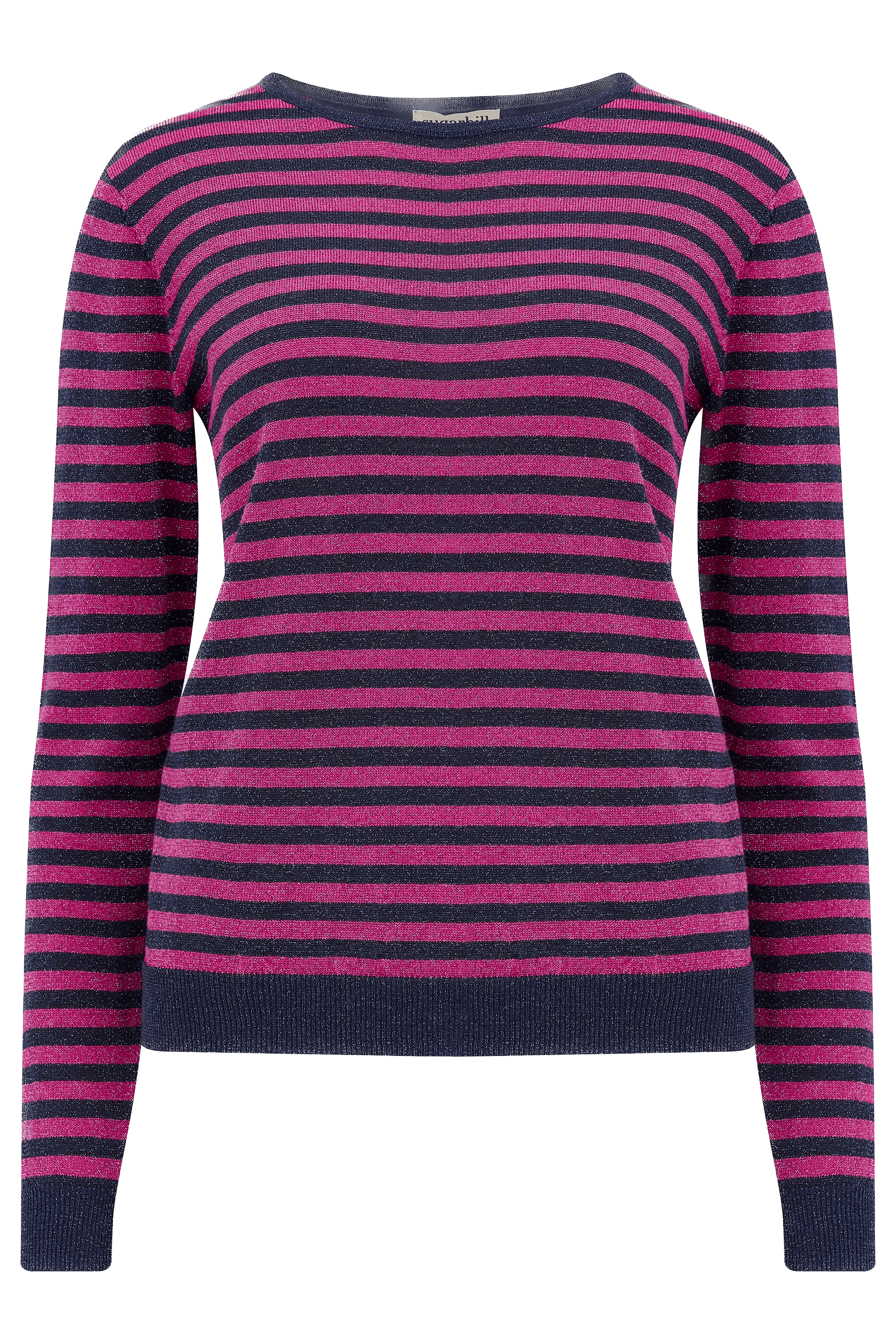 Jersey Sugarhill Rowena Navy Pink Sparkle Stripes - ECRU