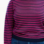 Jersey Sugarhill Rowena Navy Pink Sparkle Stripes - ECRU