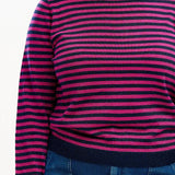 Jersey Sugarhill Rowena Navy Pink Sparkle Stripes - ECRU