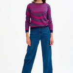 Jersey Sugarhill Rowena Navy Pink Sparkle Stripes - ECRU