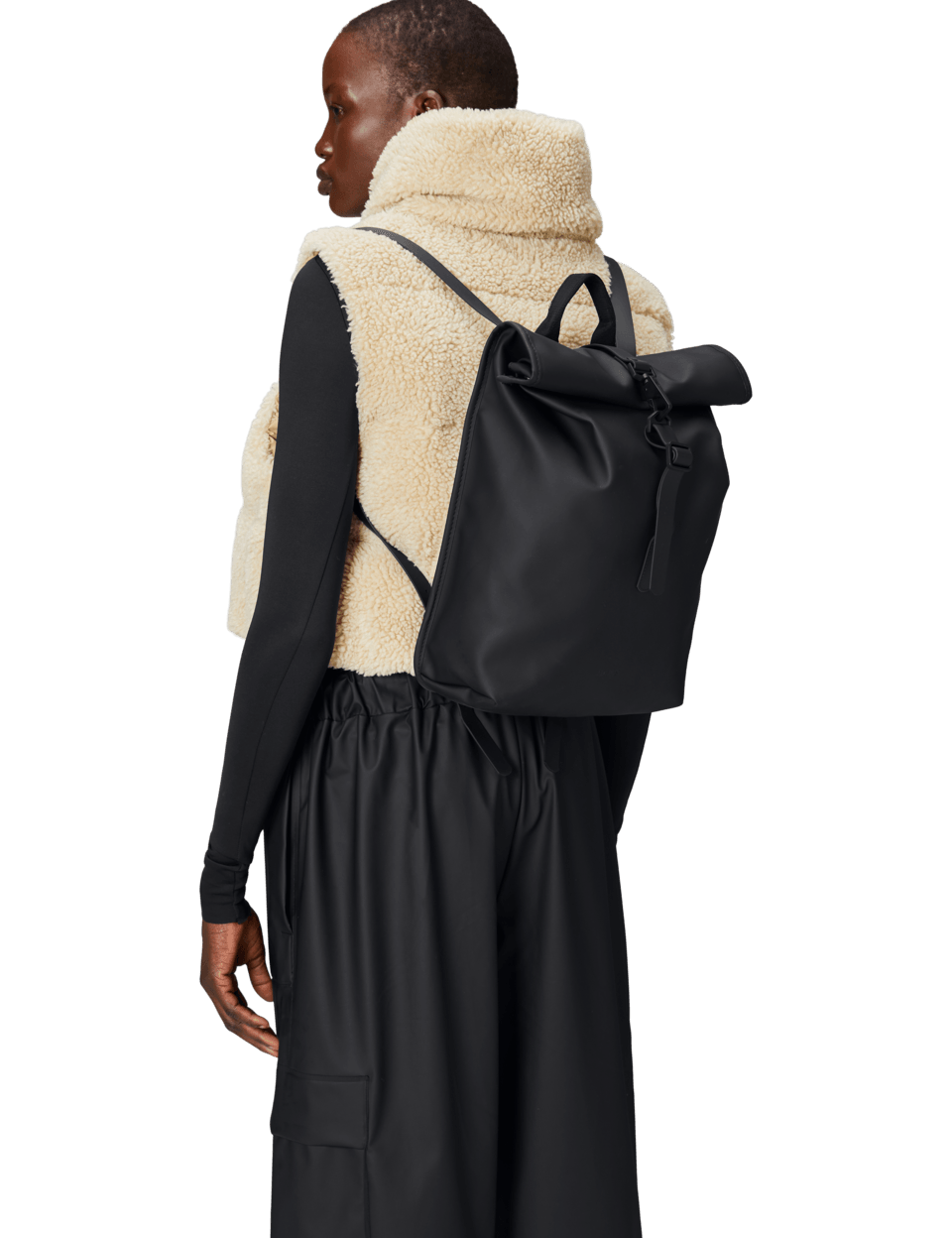 Mochila Rains Rolltop Rucksack Mini Negro - ECRU