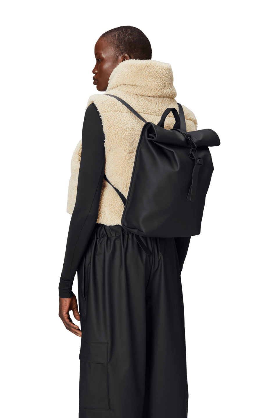 Mochila Rains Rolltop Rucksack Mini Negro - ECRU