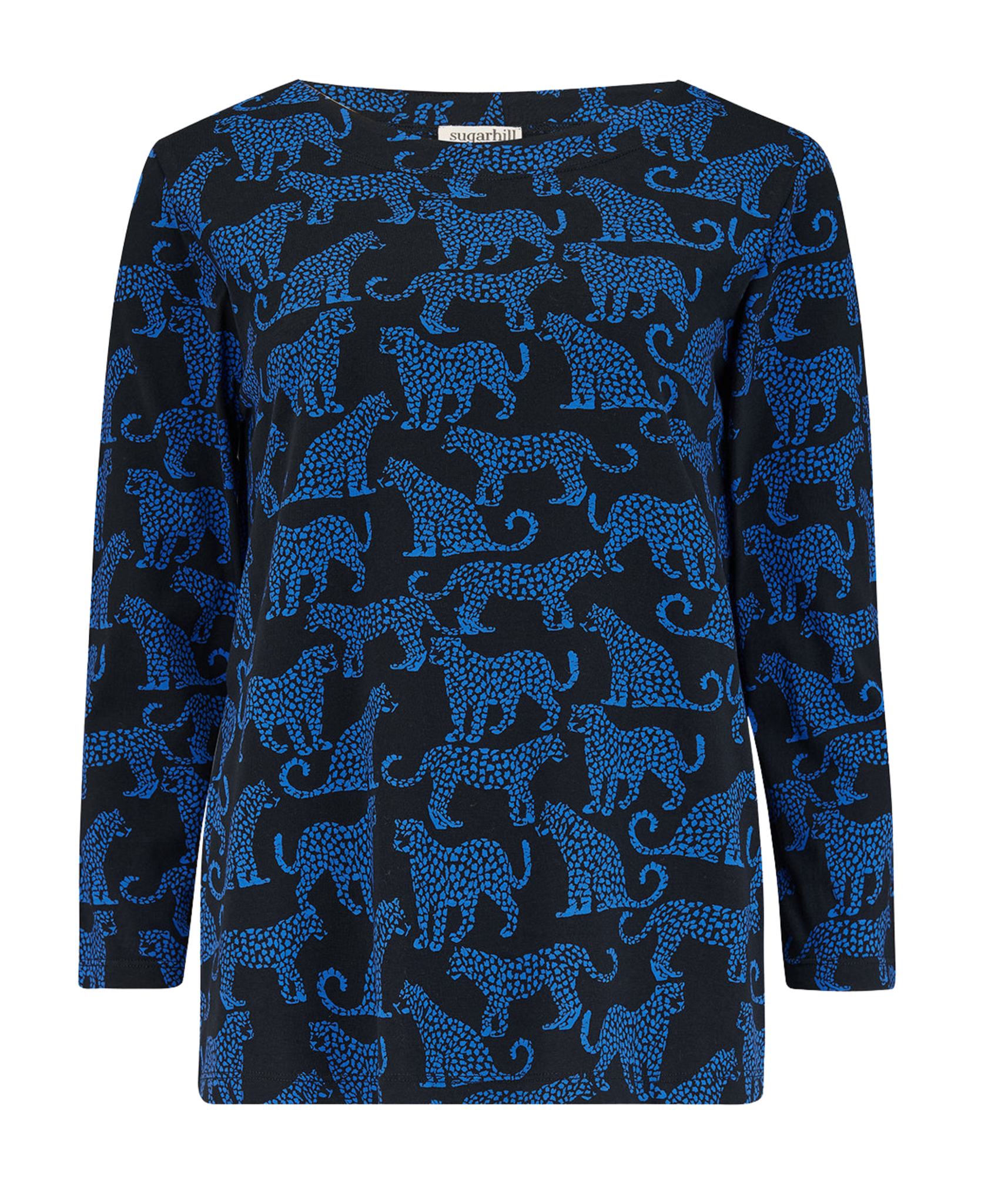 Top SUGARHILL Noor Schwarz/Blau, Leopardenflecken