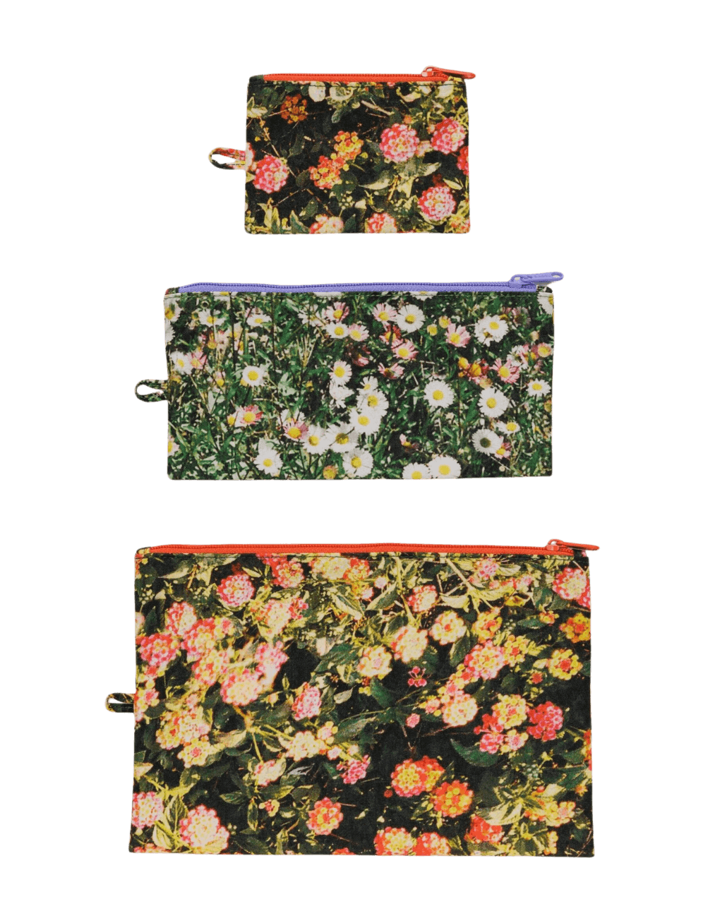 Pack de 3 Neceseres Baggu Flat Pouch Set Photo Florals - ECRU