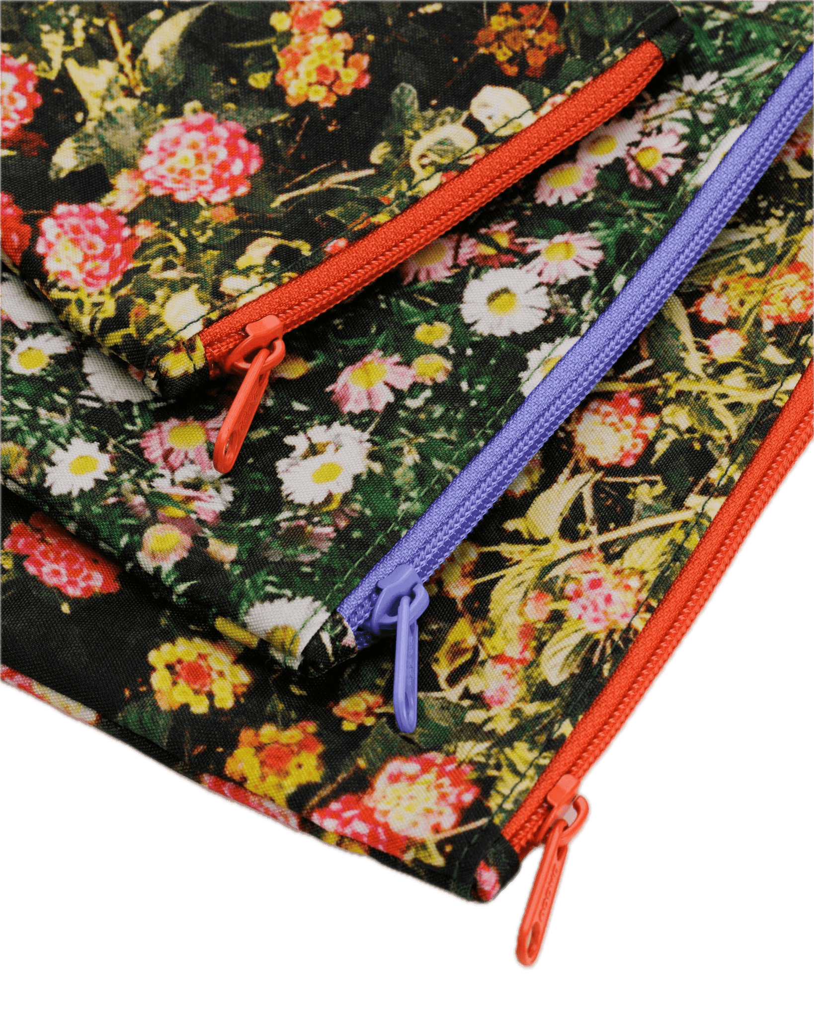 Pack de 3 Neceseres Baggu Flat Pouch Set Photo Florals - ECRU