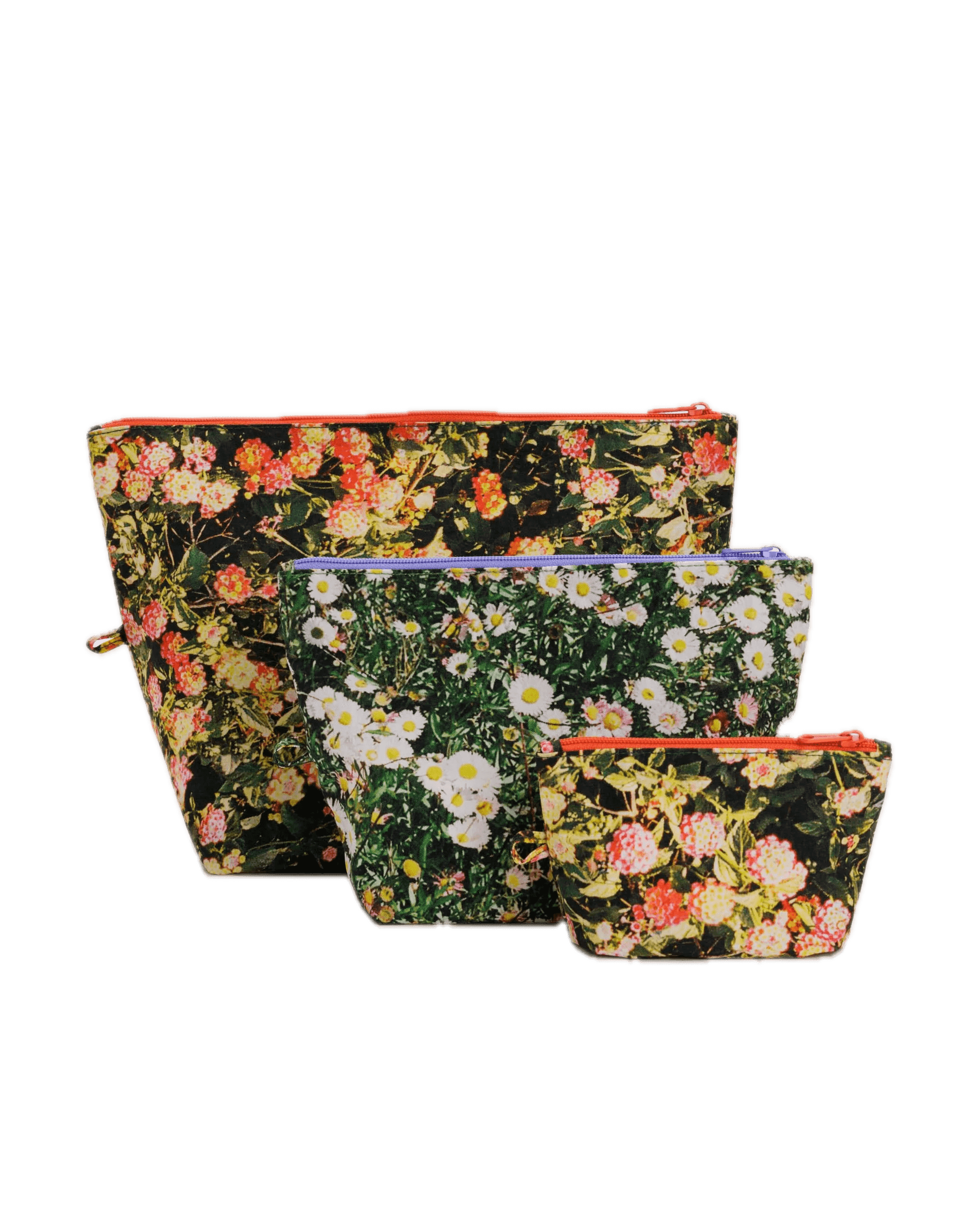 Pack de 3 Neceseres Baggu Go Pouch Set Photo Florals - ECRU