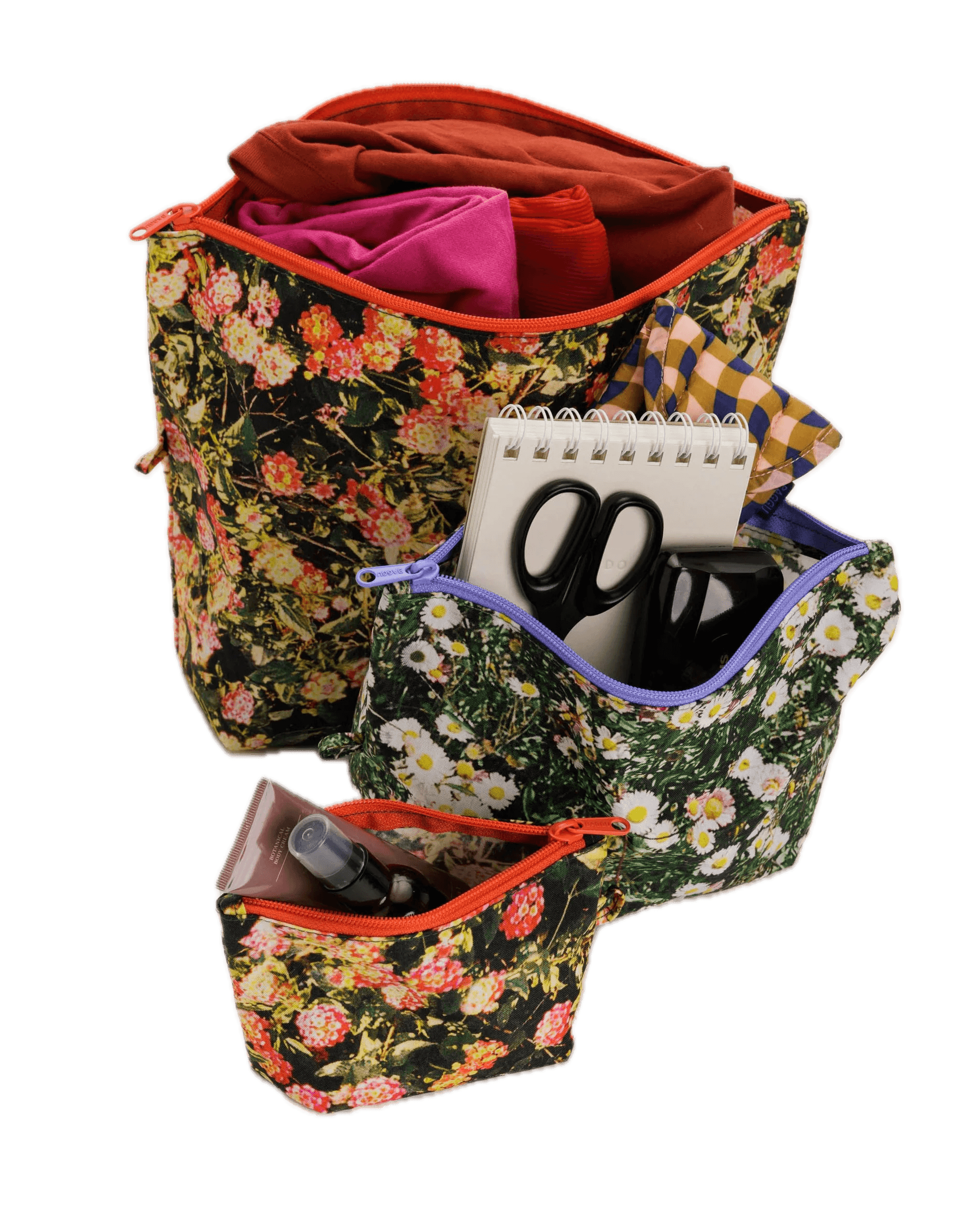 Pack de 3 Neceseres Baggu Go Pouch Set Photo Florals - ECRU