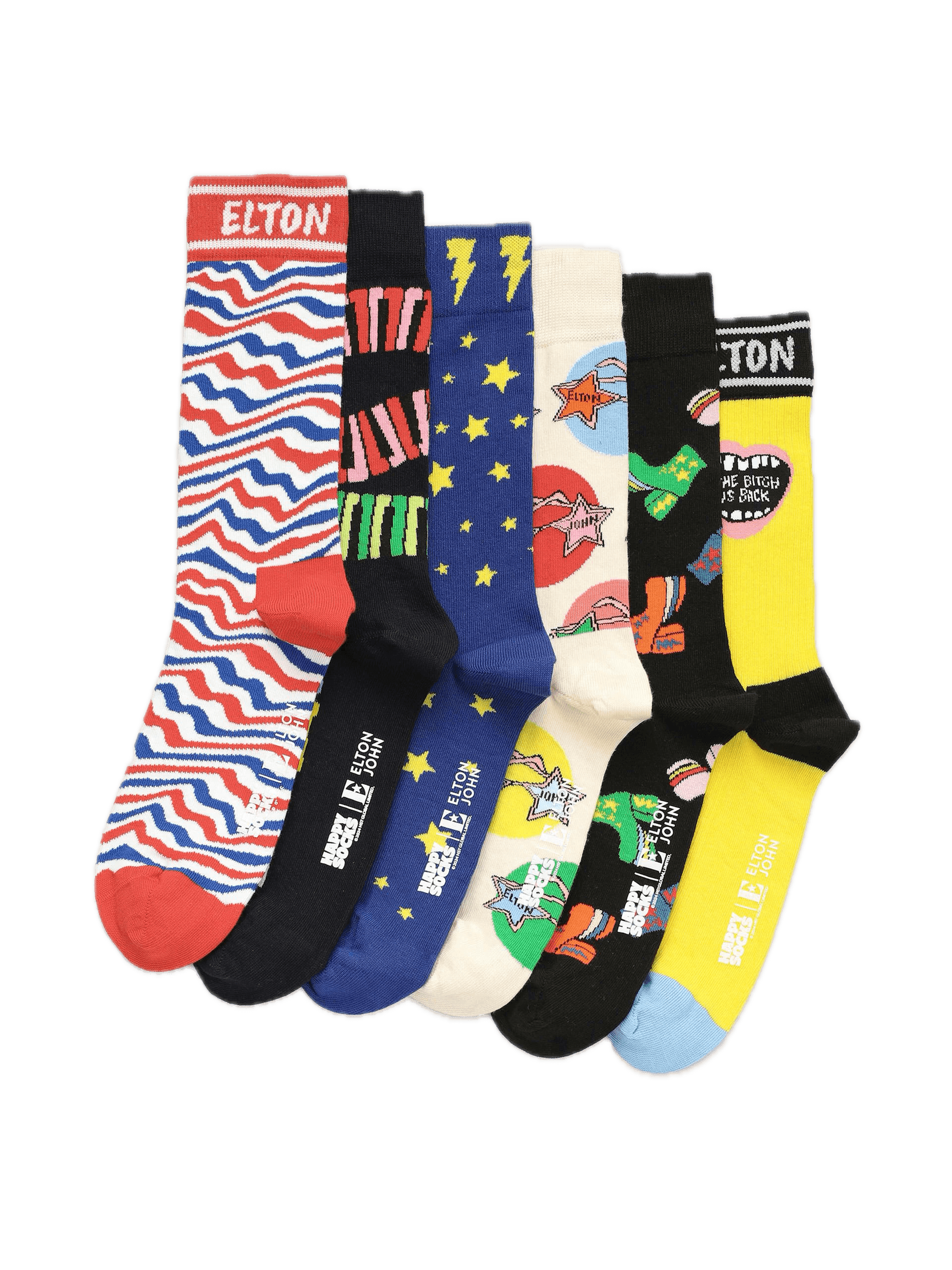 Pack de 6 Calcetines Happy Socks x Elton John Gift Set - ECRU