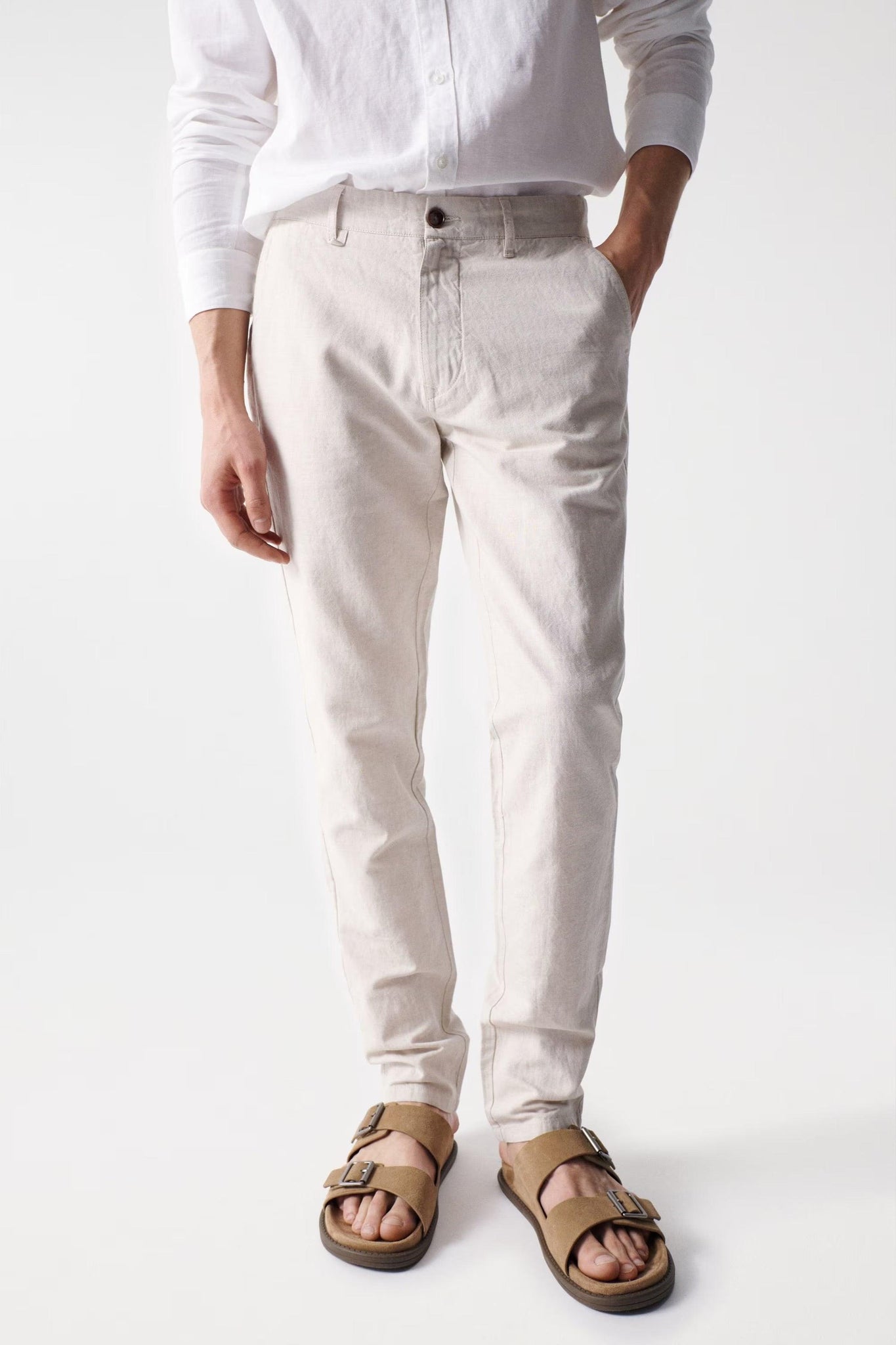 Pantalón de Hombre Salsa de Lino Corte Slim - ECRU