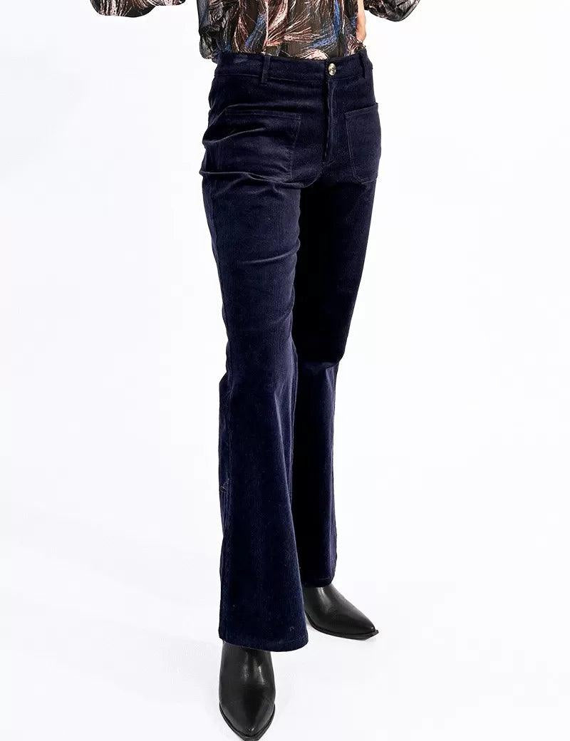 Pantalón Molly Bracken Acampanado en Tejido de Pana Navy Blue - ECRU