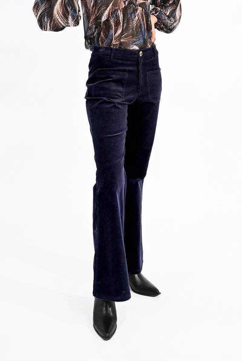 Pantalón Molly Bracken Acampanado en Tejido de Pana Navy Blue - ECRU