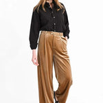 Pantalón Molly Bracken Largo en Tejido de Terciopelo - ECRU