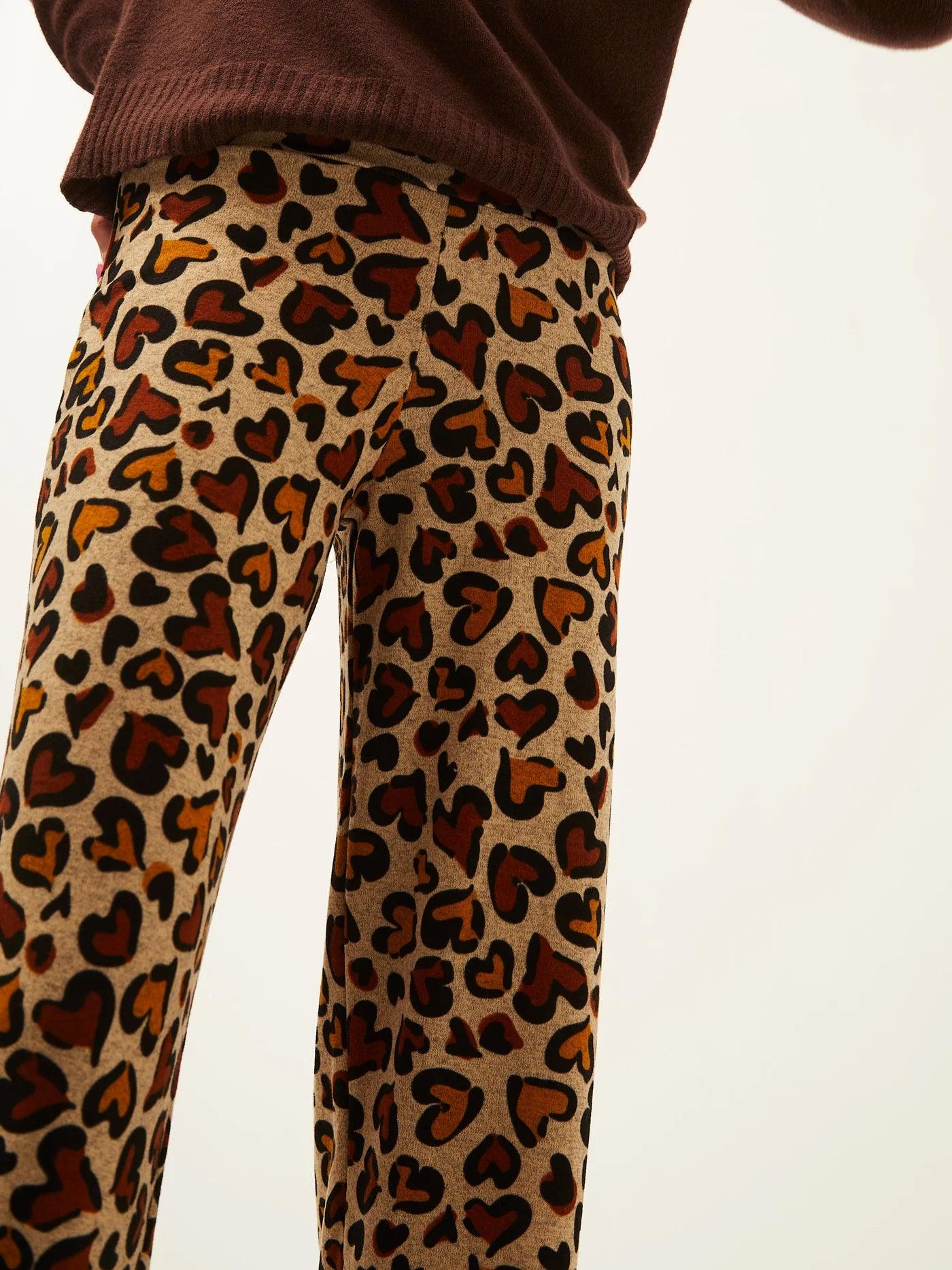 Pantalón Xantik Goma Cintura Off White Love Animal Print - ECRU