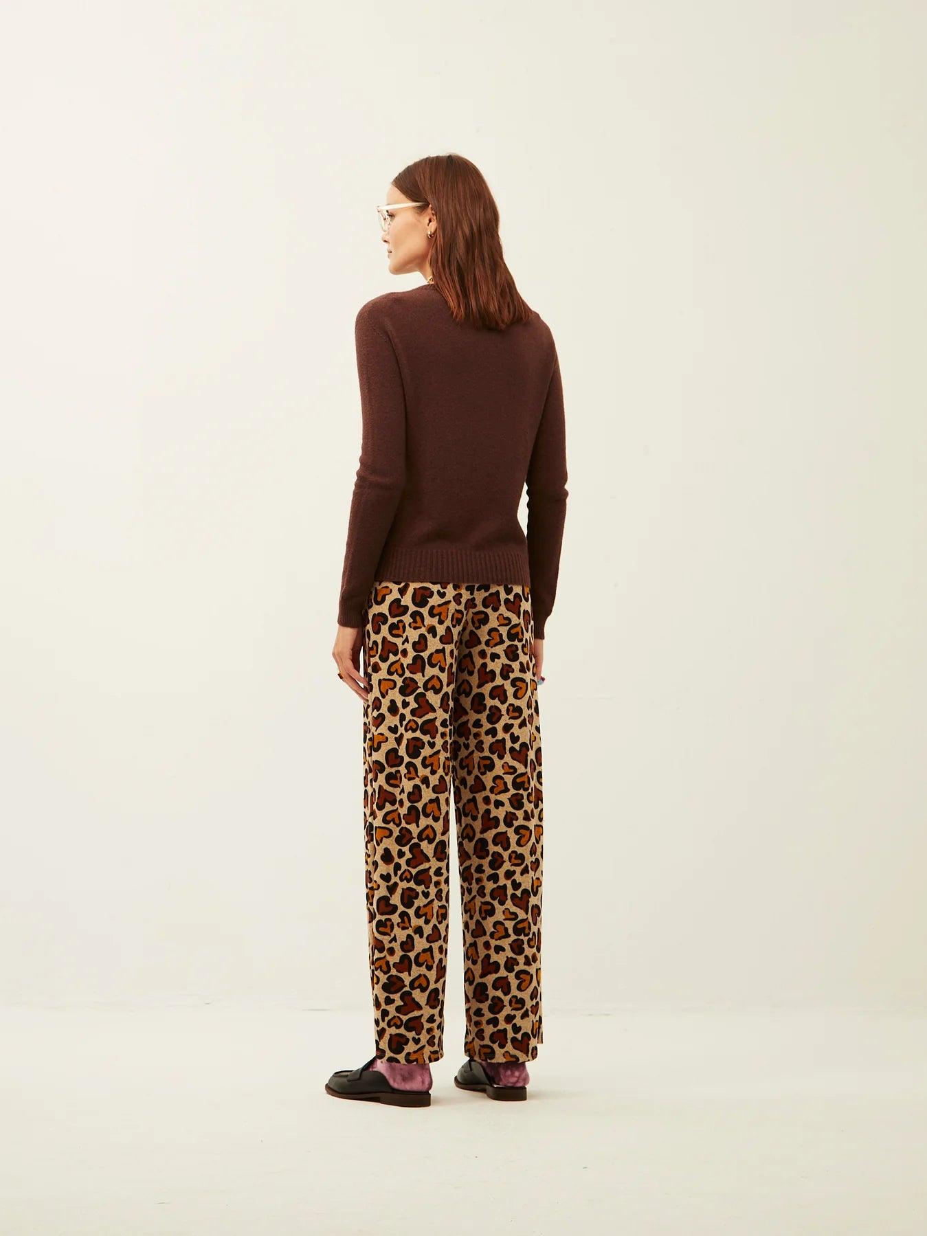 Pantalón Xantik Goma Cintura Off White Love Animal Print - ECRU