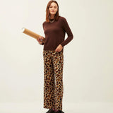 Pantalón Xantik Goma Cintura Off White Love Animal Print - ECRU