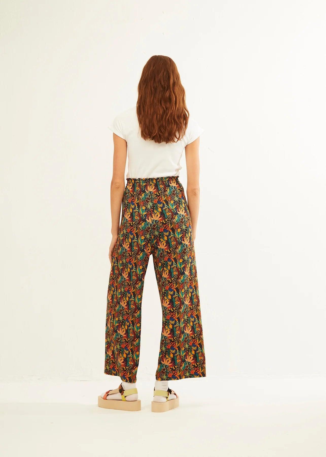 Pantalón Xantik Lazo Cintura Navy WildFlower - ECRU