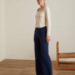 Pantalón Yerse Fluido Wide Leg Navy - ECRU