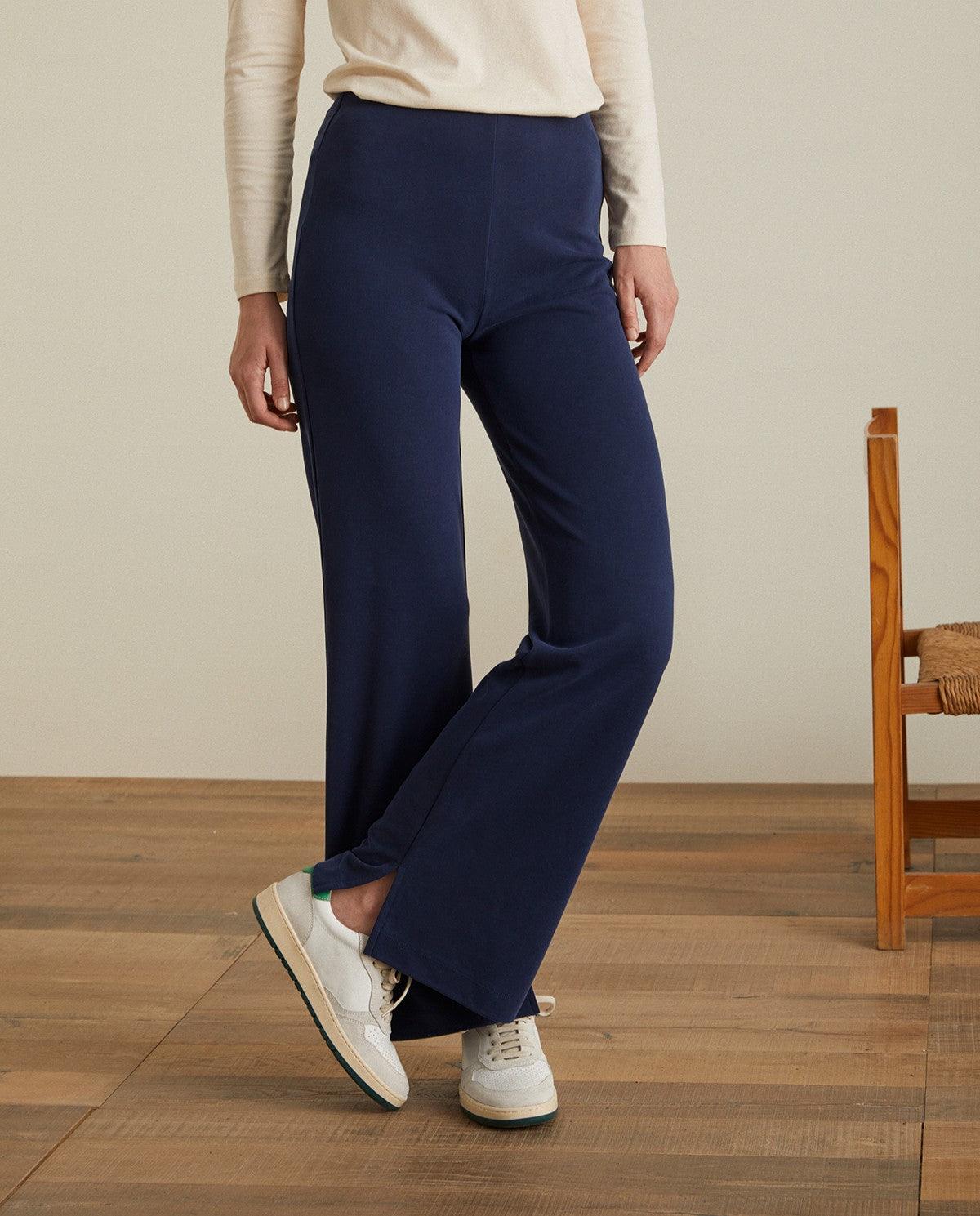 Pantalón Yerse Fluido Wide Leg Navy - ECRU