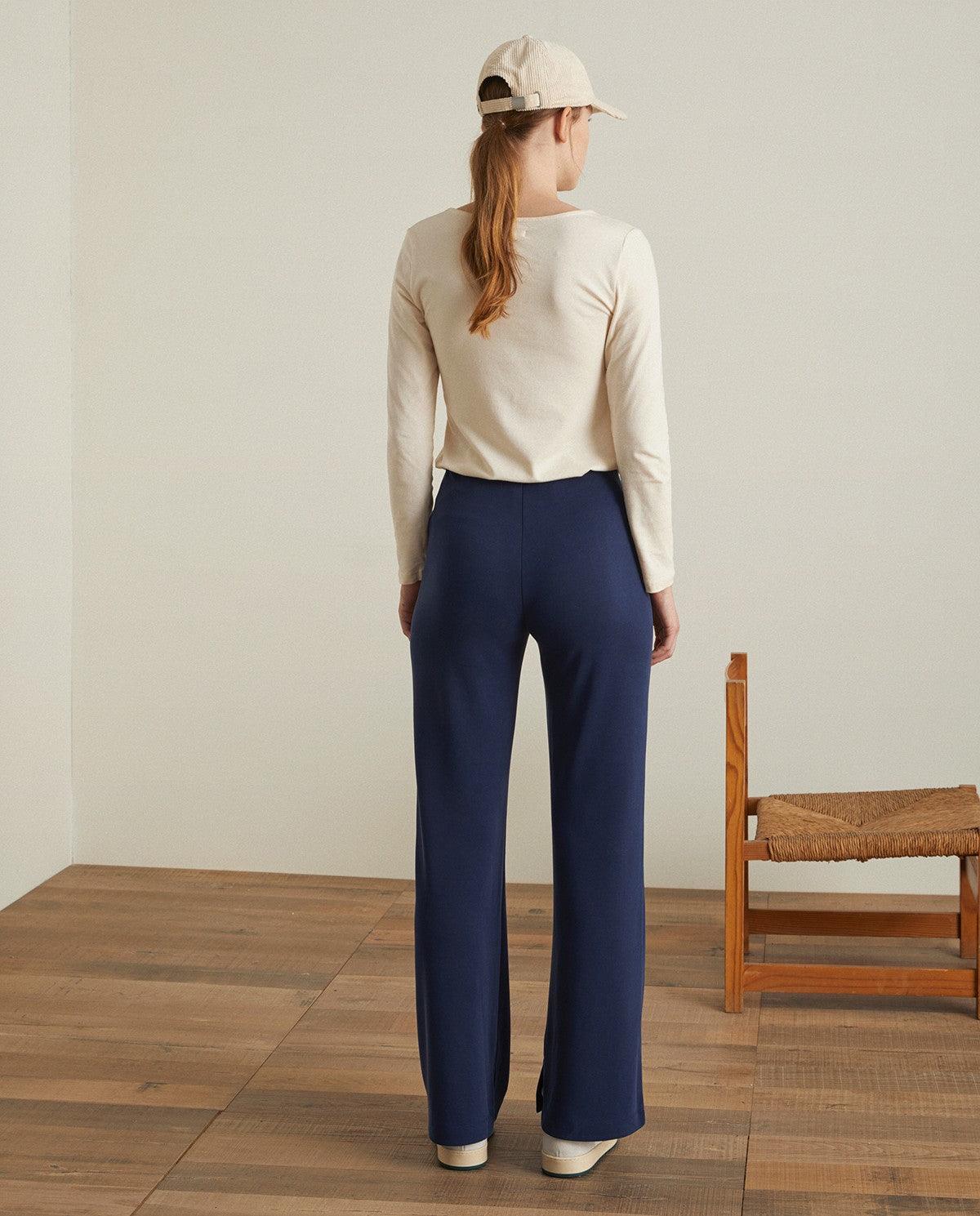 Pantalón Yerse Fluido Wide Leg Navy - ECRU