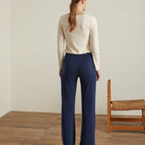 Pantalón Yerse Fluido Wide Leg Navy - ECRU