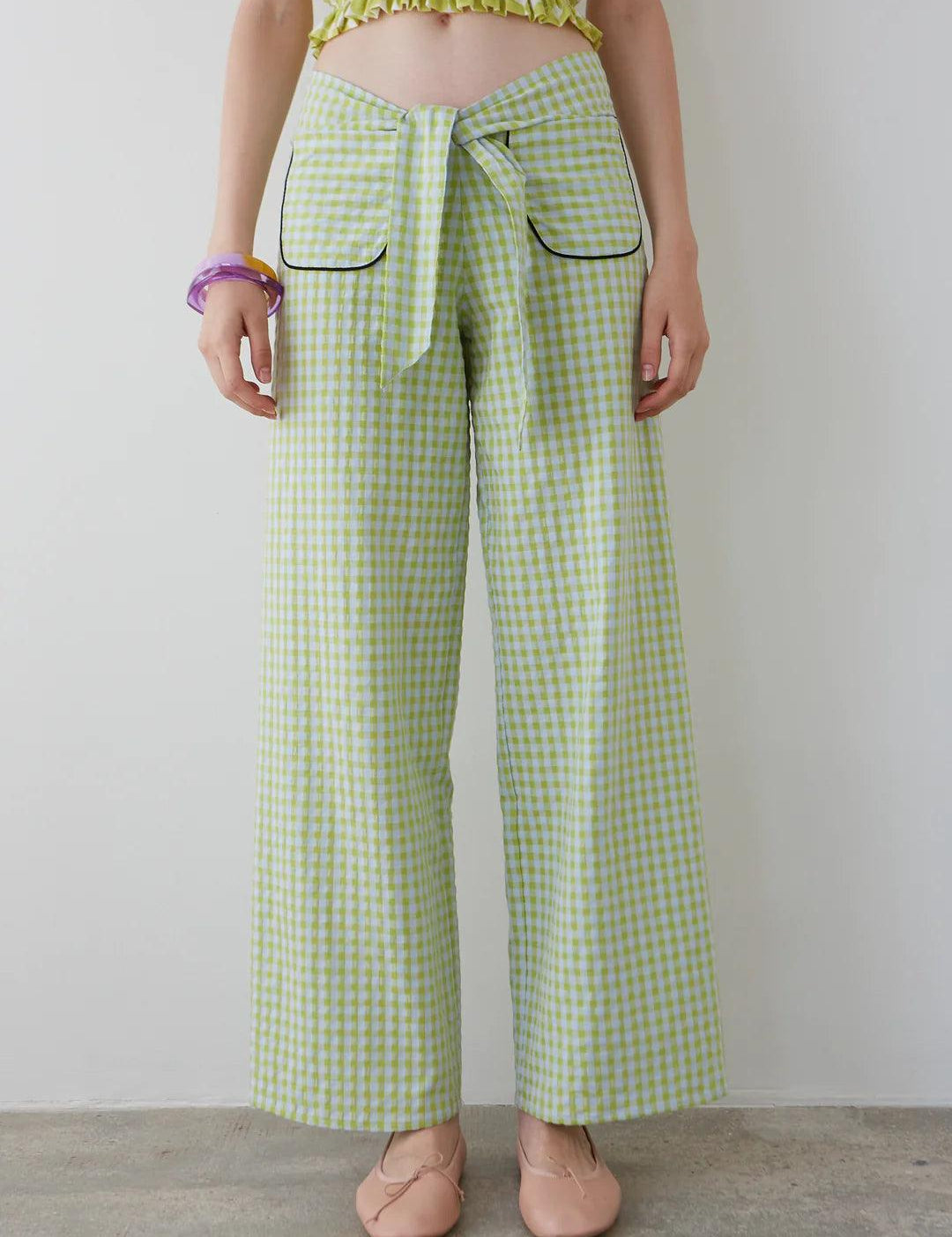 Pantalones Dr Bloom Lazo Vichy Verde - ECRU