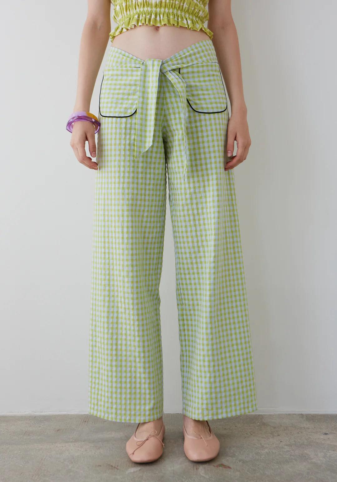 Pantalones Dr Bloom Lazo Vichy Verde - ECRU