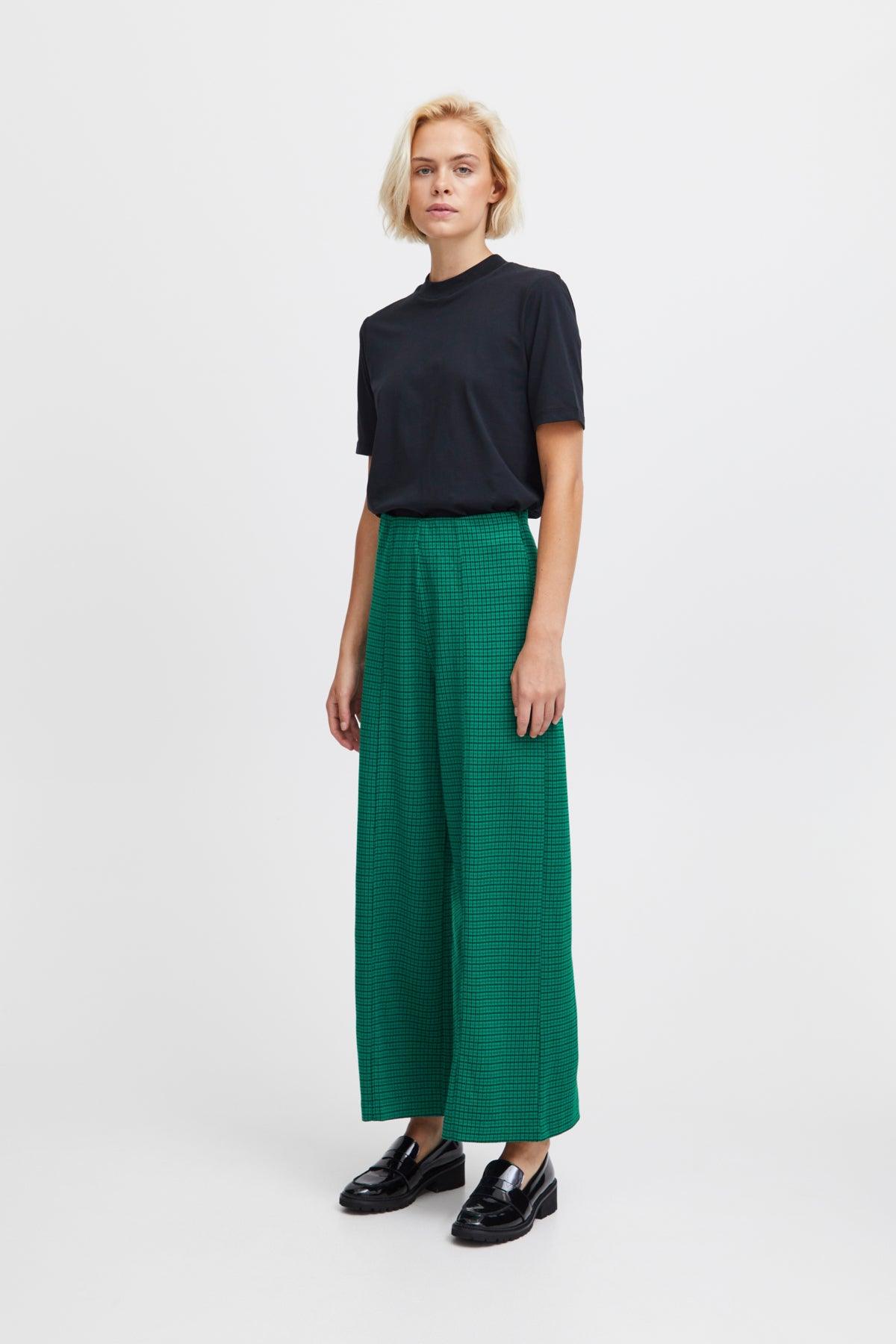 Pantalones ICHI Kate Cameleon Cadmium Green - ECRU