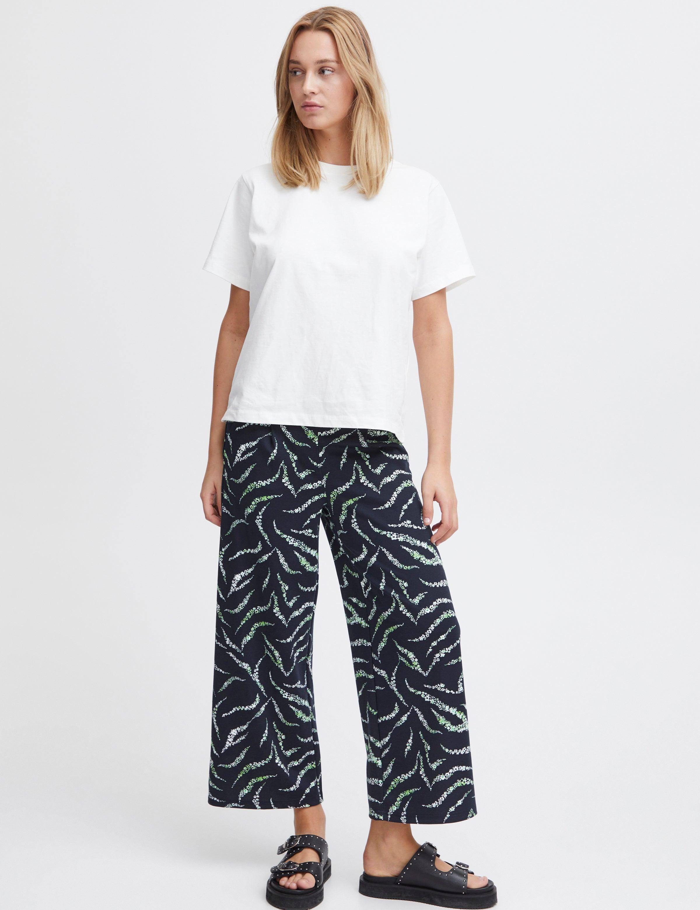 Pantalones ICHI Kate Total Eclipse Zebra Flower - ECRU