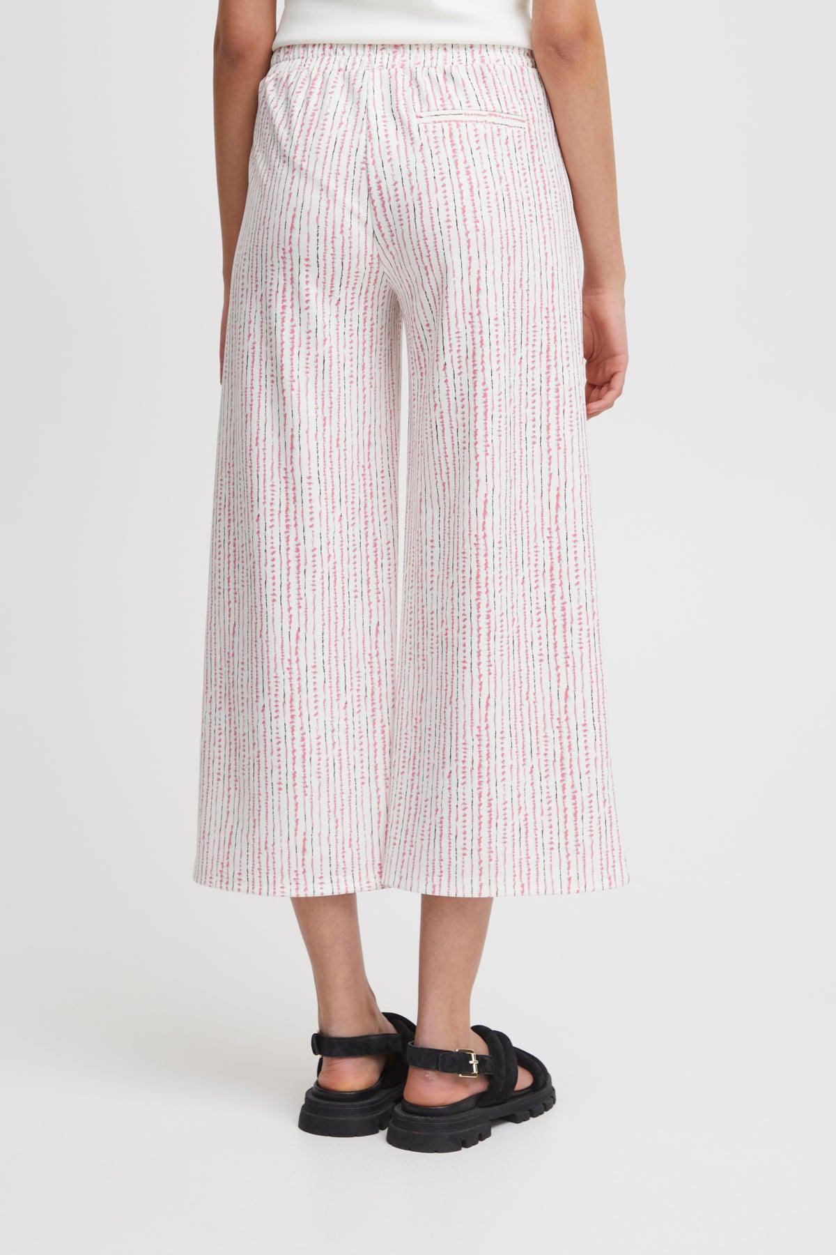 Pantalones ICHI Kate Wide Cloud Dancer Multi Stripe - ECRU