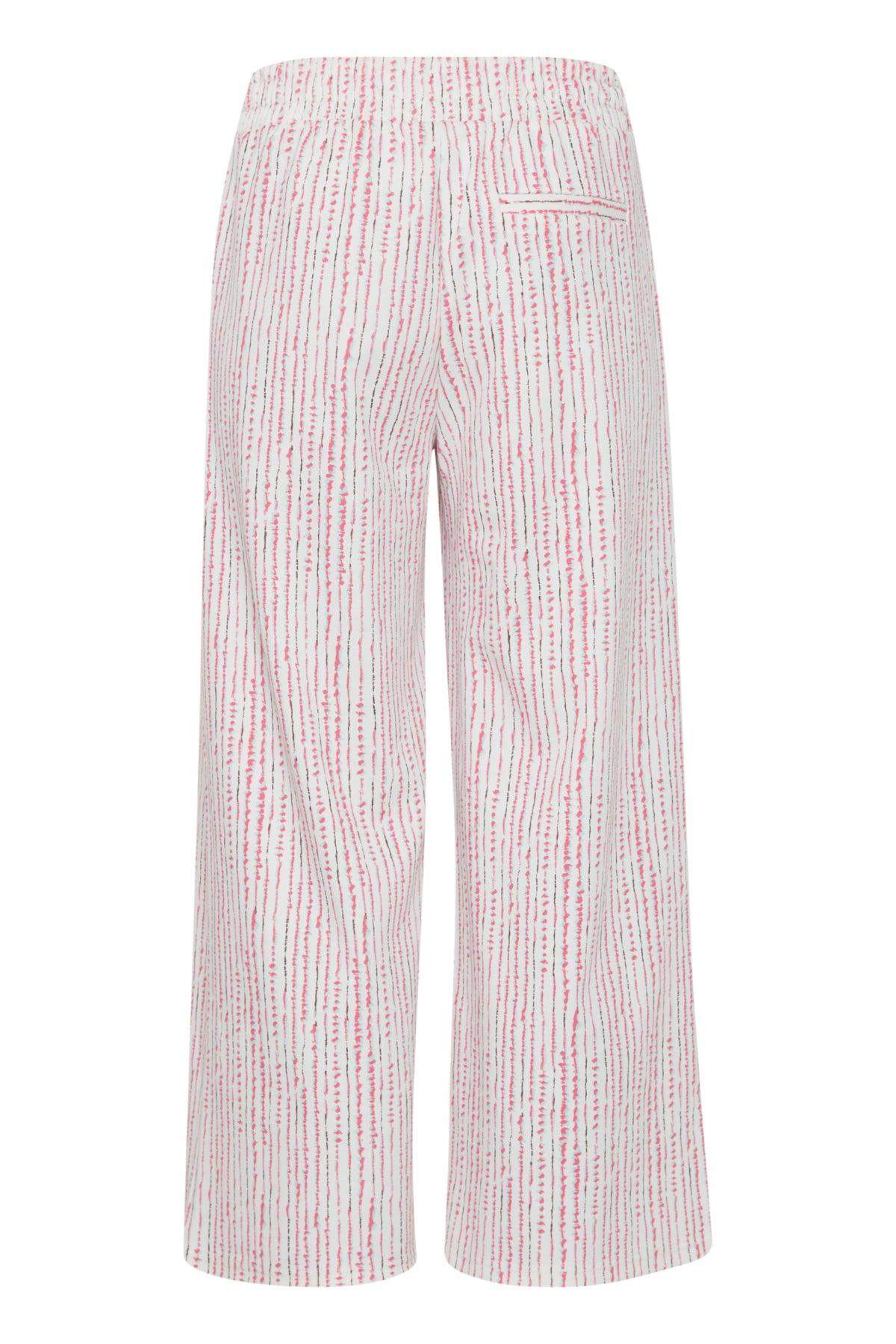 Pantalones ICHI Kate Wide Cloud Dancer Multi Stripe - ECRU