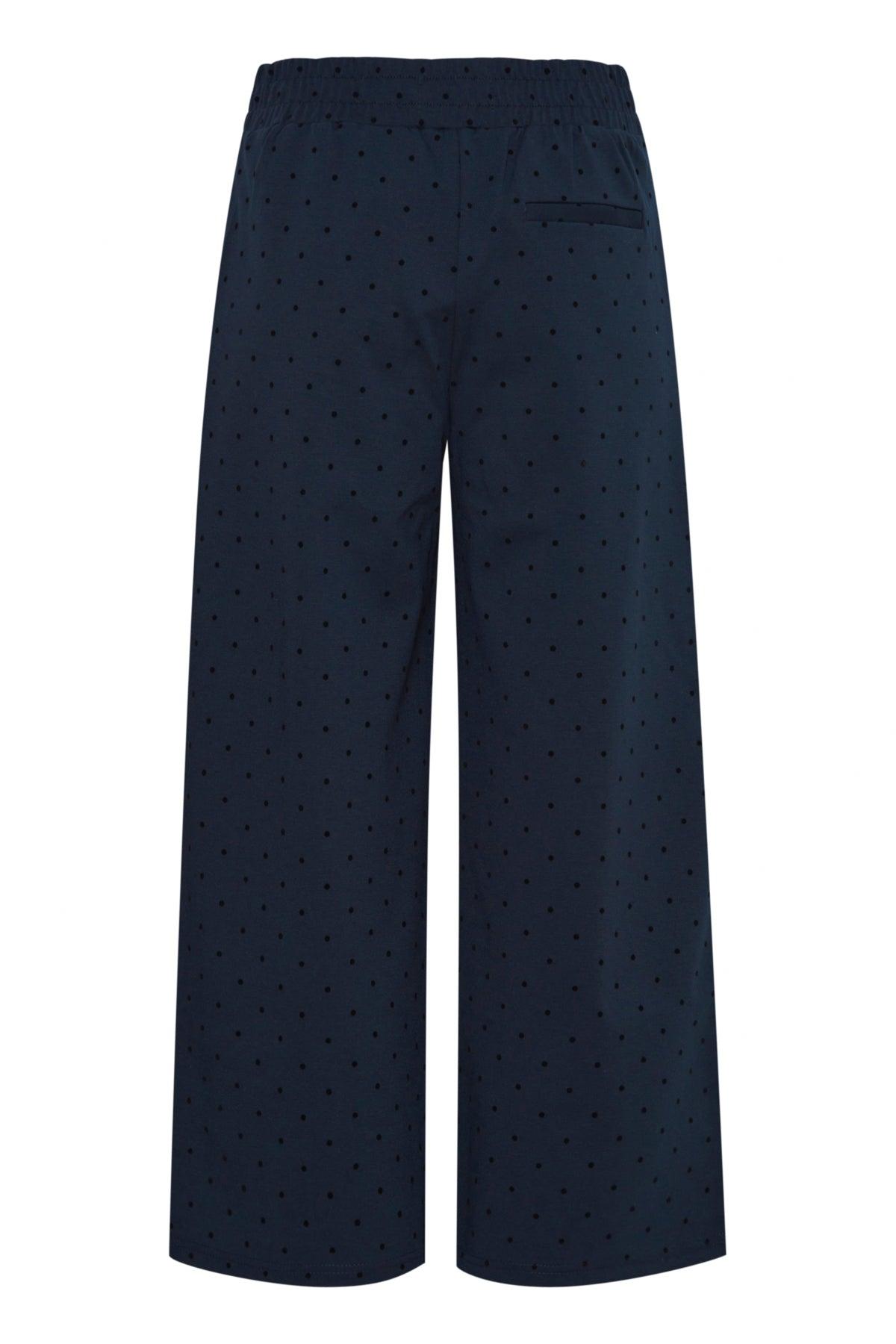 Pantalones ICHI Kate Wide Print Dot Total Eclipse - ECRU