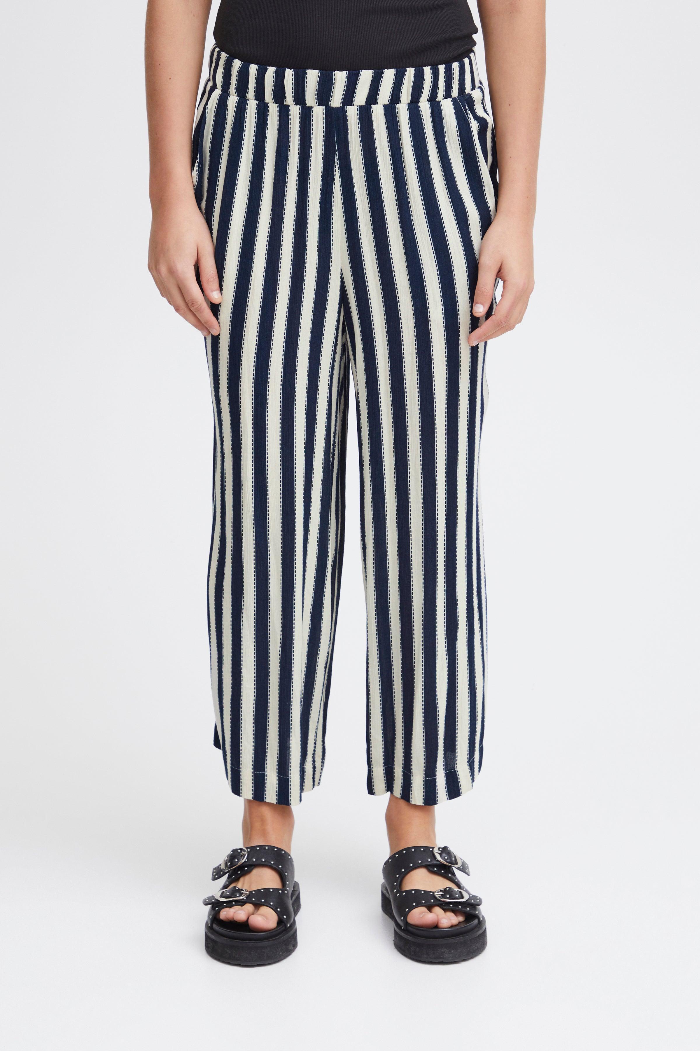 Pantalones ICHI Marrakech Total Eclipse Stripes - ECRU