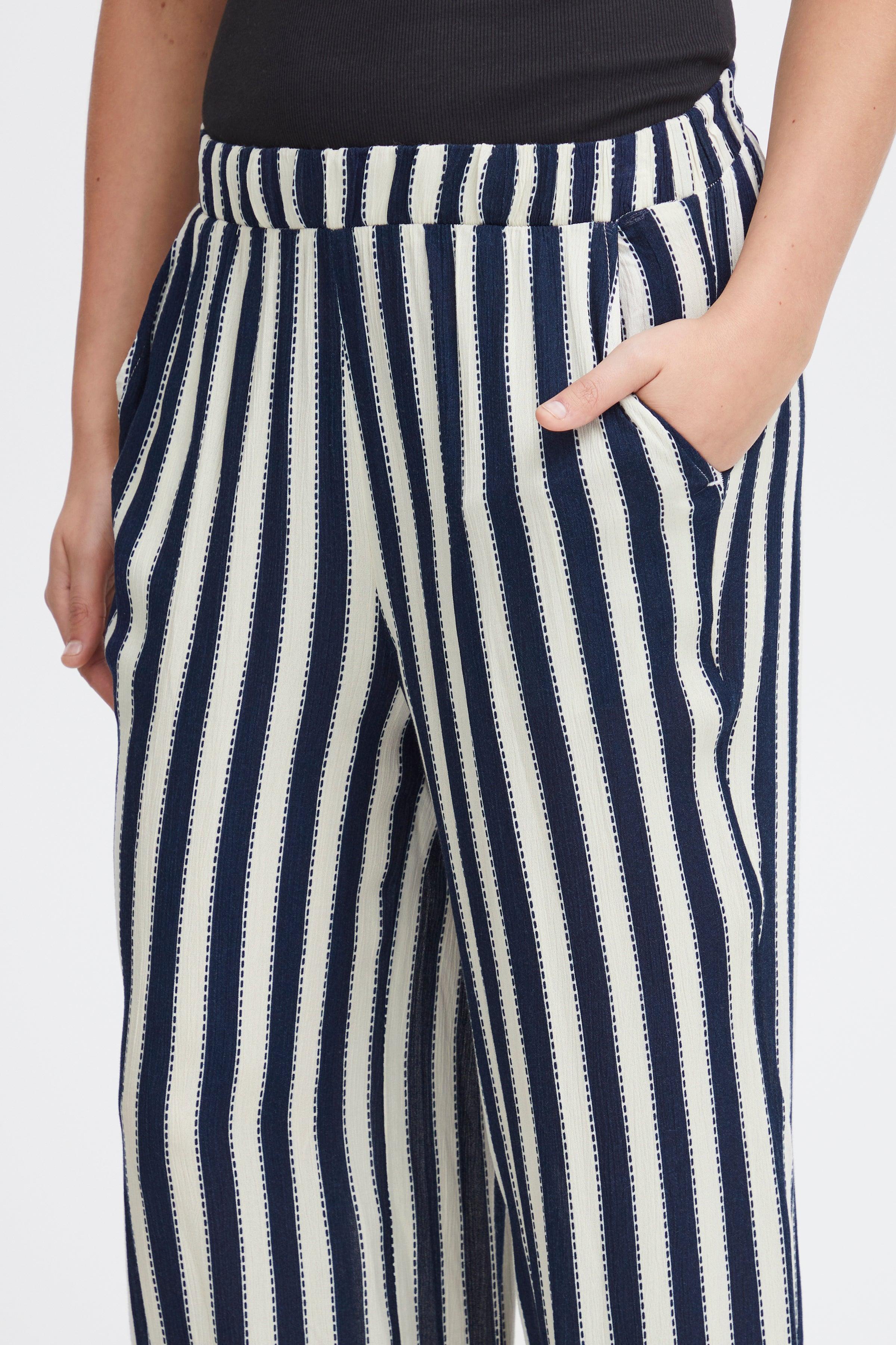 Pantalones ICHI Marrakech Total Eclipse Stripes - ECRU