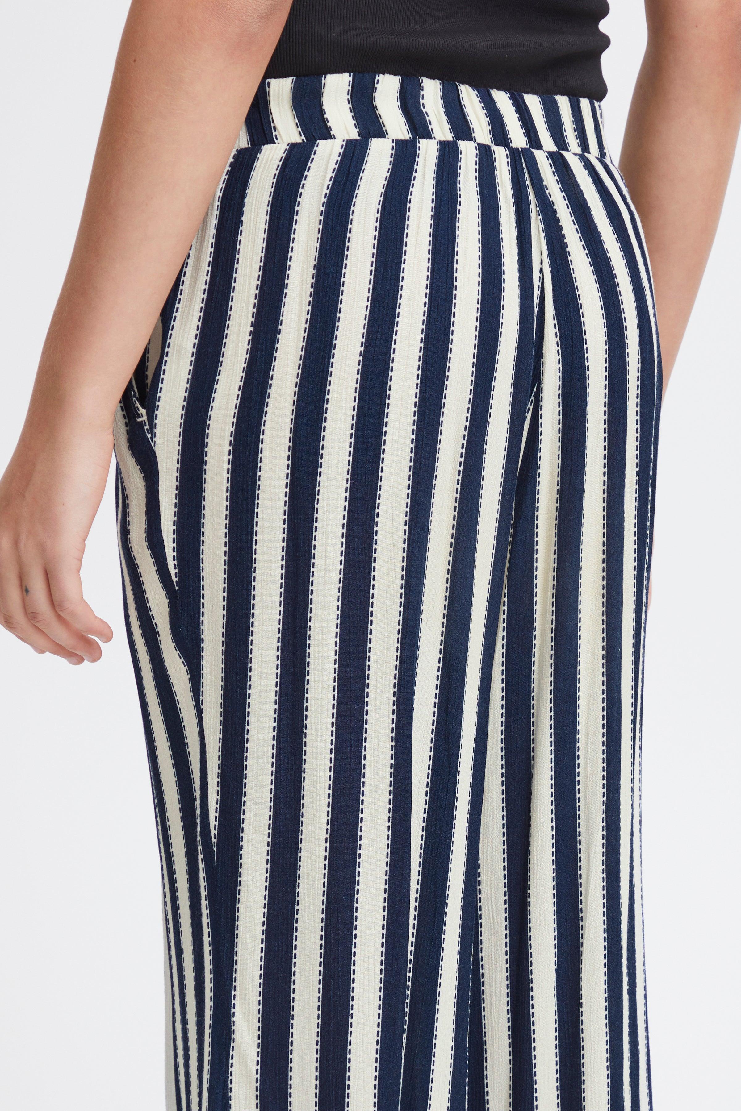 Pantalones ICHI Marrakech Total Eclipse Stripes - ECRU