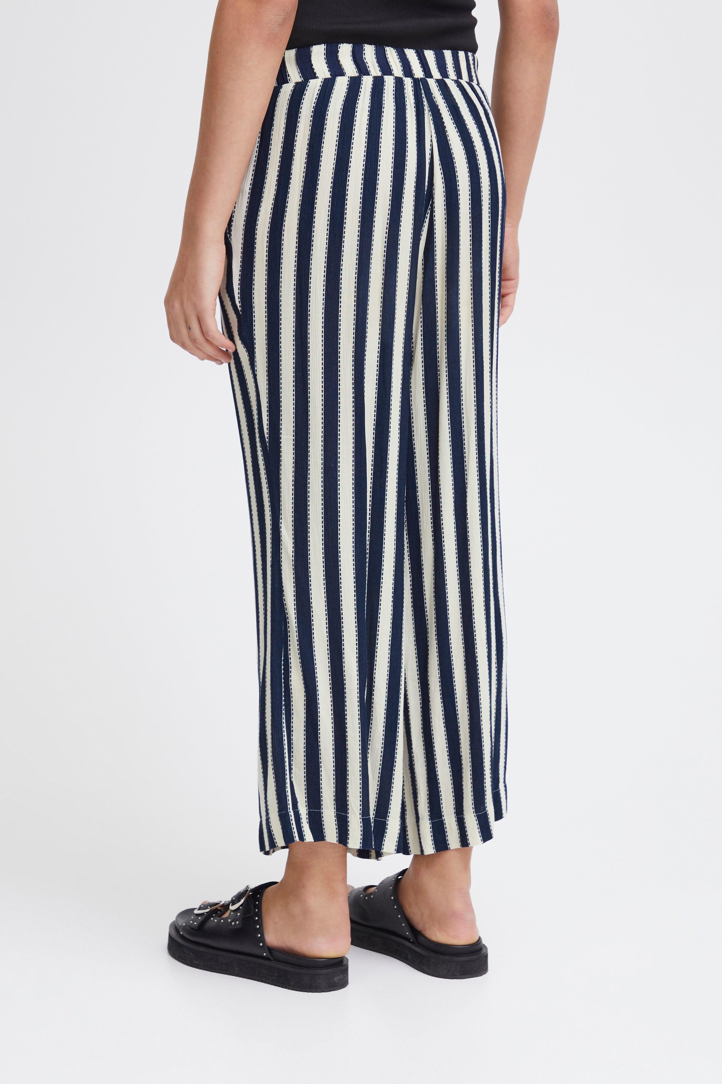 Pantalones ICHI Marrakech Total Eclipse Stripes - ECRU