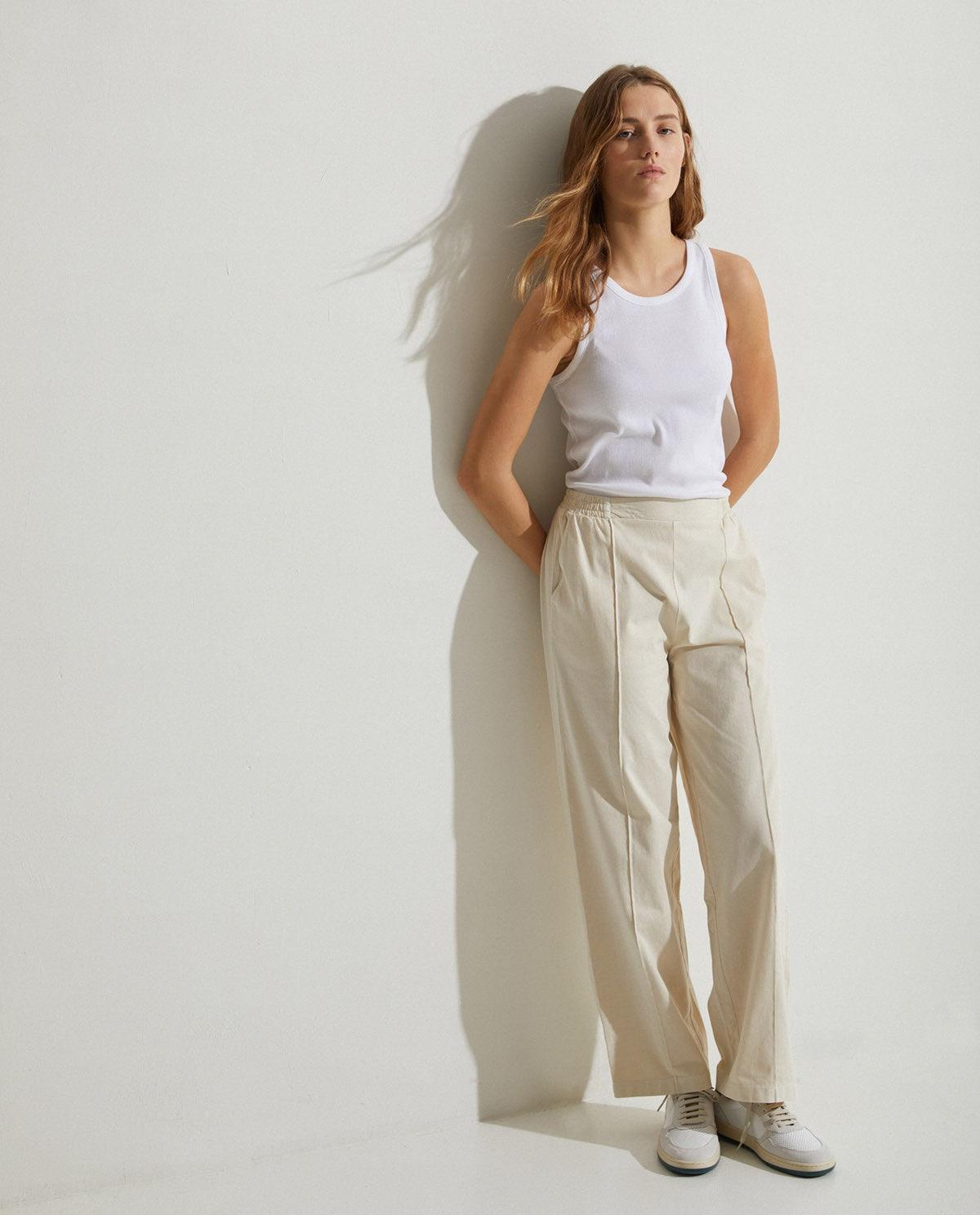 Pantalones Yerse Jena Punto Natural - ECRU