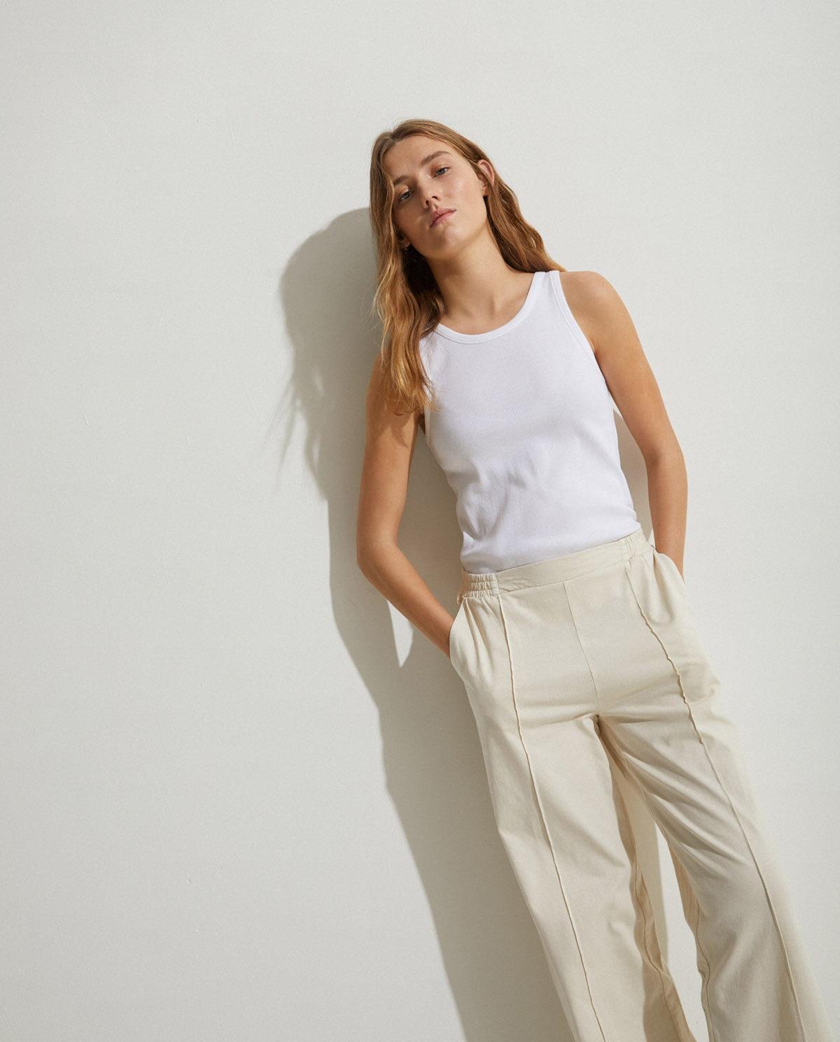 Pantalones Yerse Jena Punto Natural - ECRU