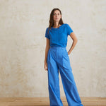 Pantalones Yerse Wide Leg Azul - ECRU