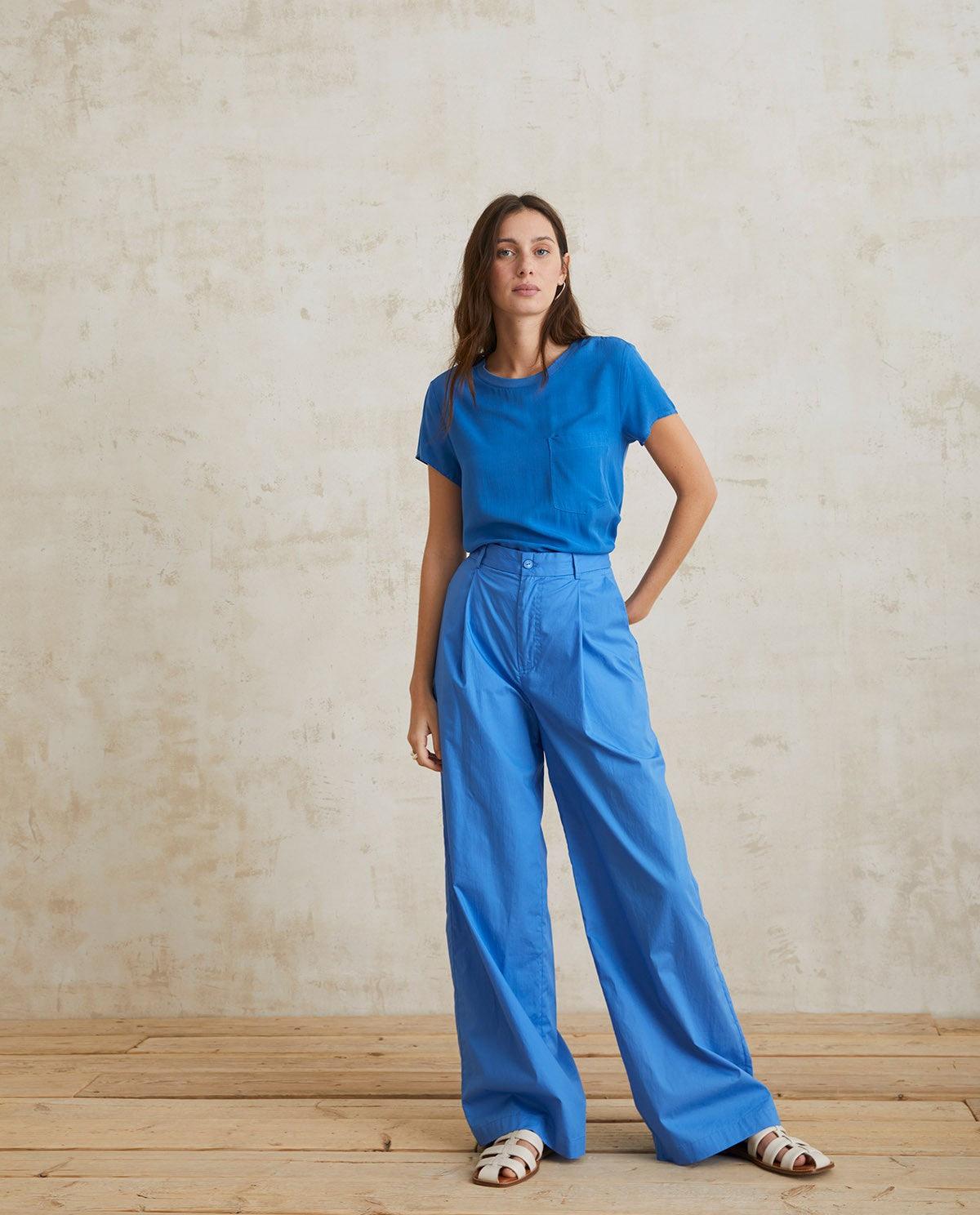 Pantalones Yerse Wide Leg Azul - ECRU