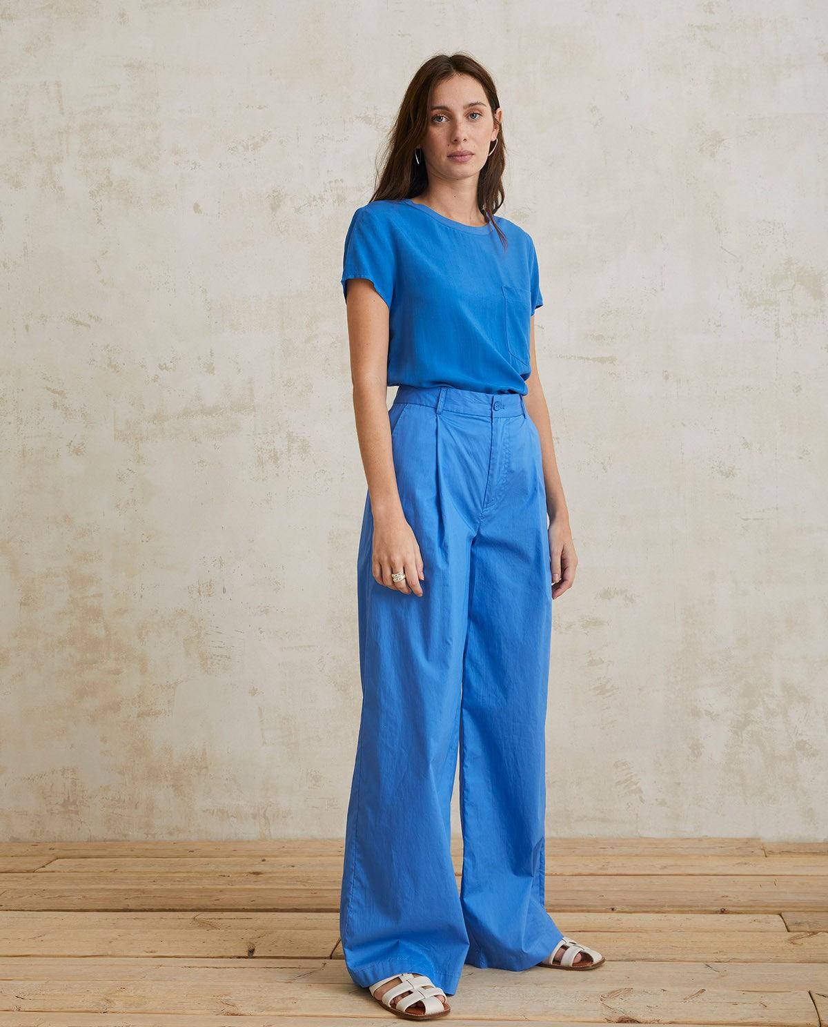 Pantalones Yerse Wide Leg Azul - ECRU