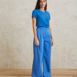 Pantalones Yerse Wide Leg Azul - ECRU