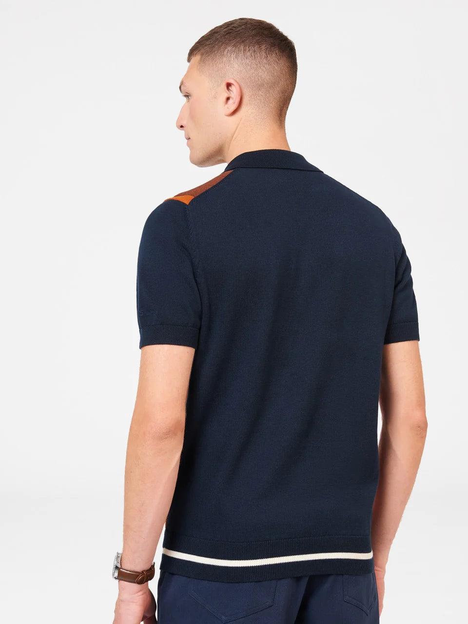 Polo Ben Sherman de Punto a Rayas Verticales Dark Navy - ECRU