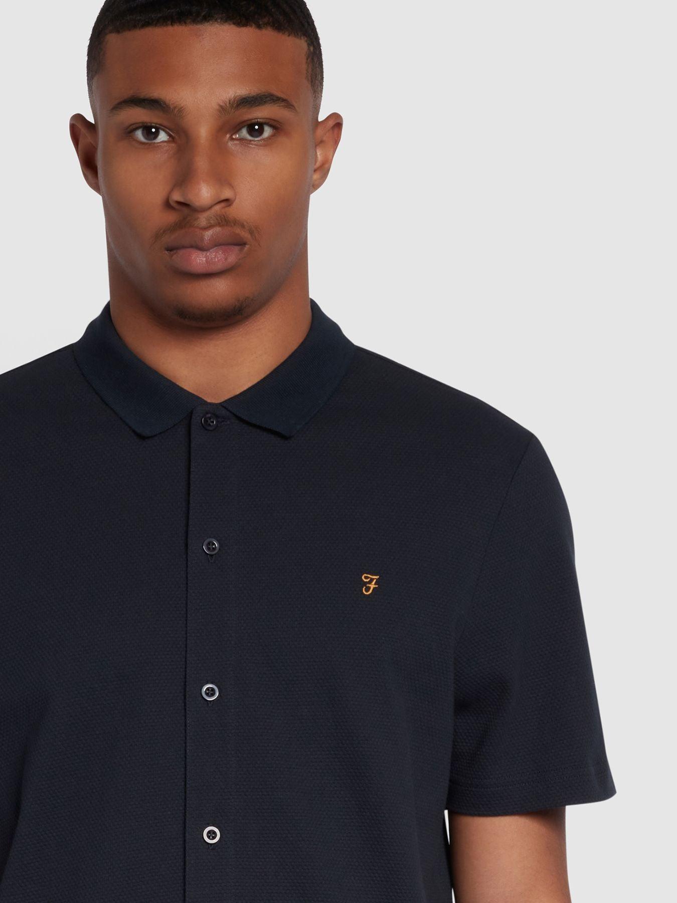 Polo Farah Lesser Regular Fit Bubble Stitch en True Navy - ECRU