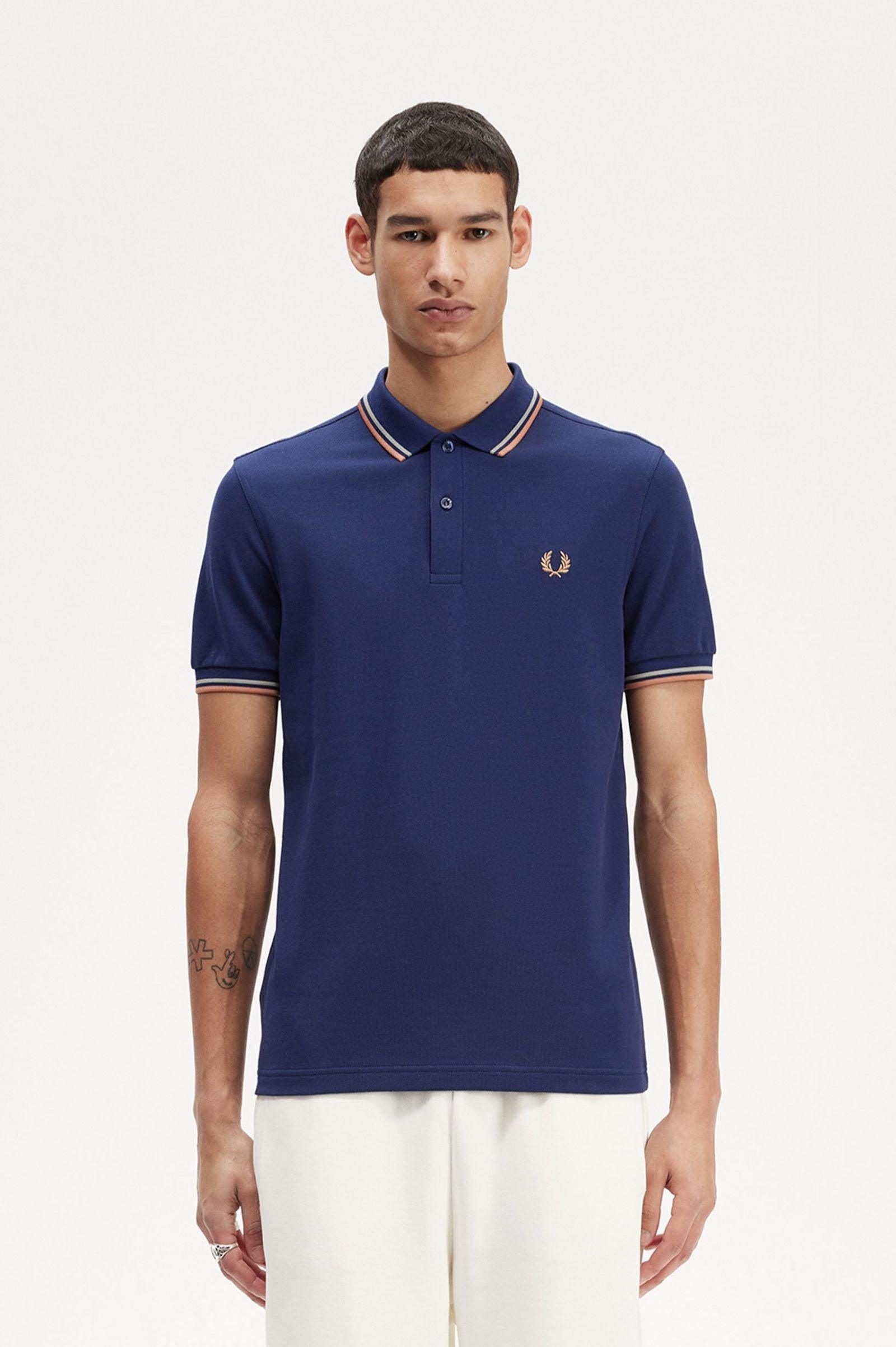 Polo Fred Perry M3600 Azul marino francés Alga marina Óxido claro - ECRU