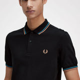 Polo Fred Perry M3600 Negro Azul cibernético Óxido claro - ECRU