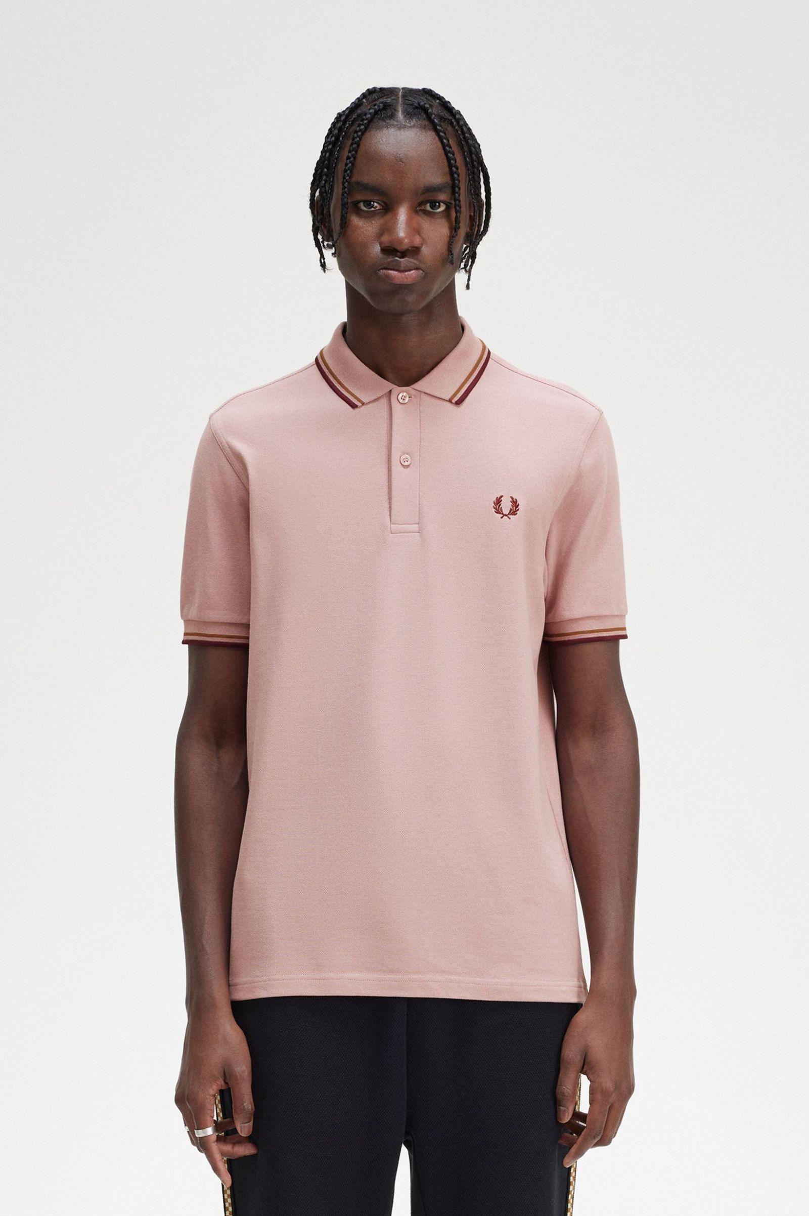 Polo Fred Perry M3600 Rosa empolvado Piedra sombreado Rojo oscuro - ECRU