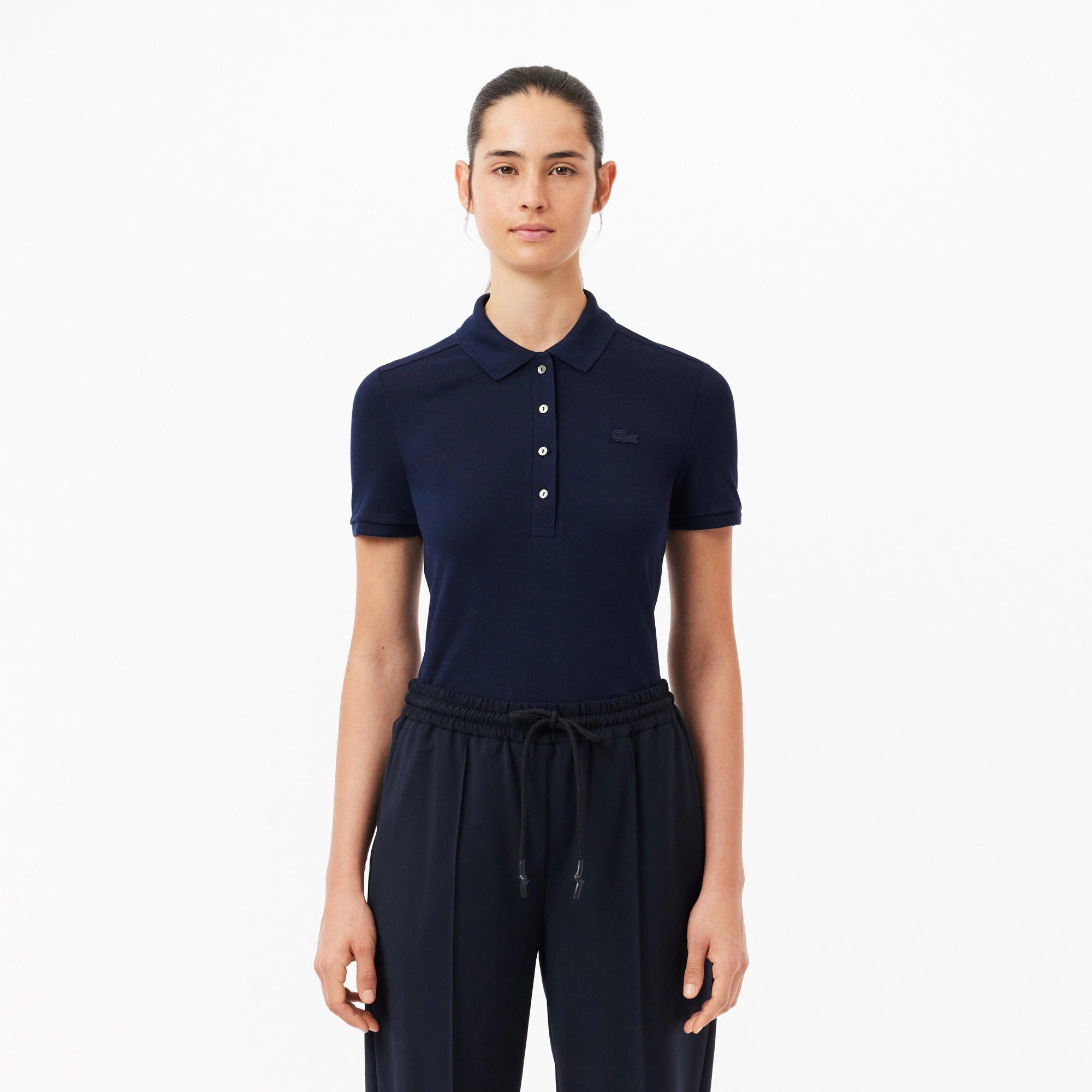 Polo Lacoste de Mujer en Piqué de Algodón Stretch Azul - ECRU