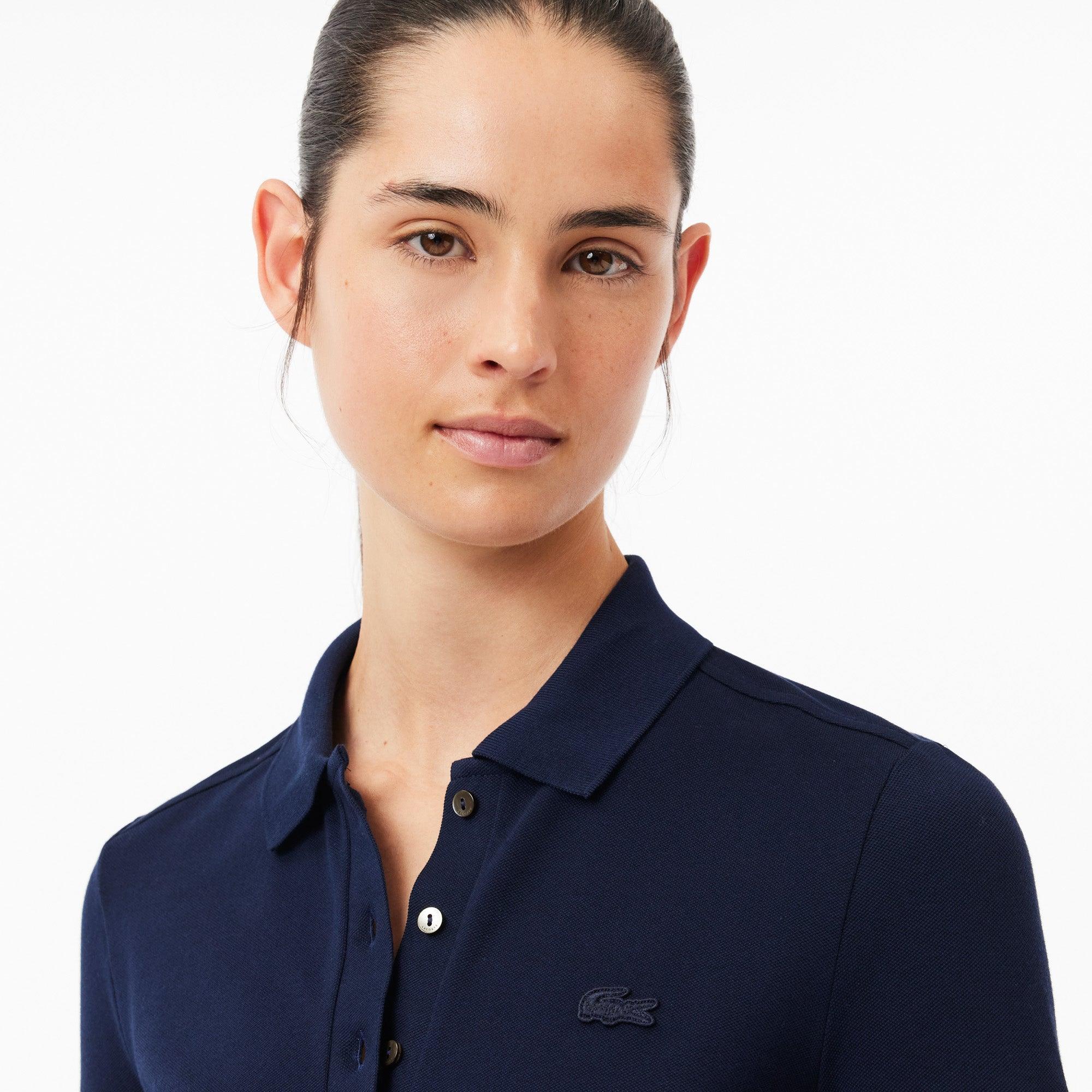 Polo Lacoste de Mujer en Piqué de Algodón Stretch Azul - ECRU