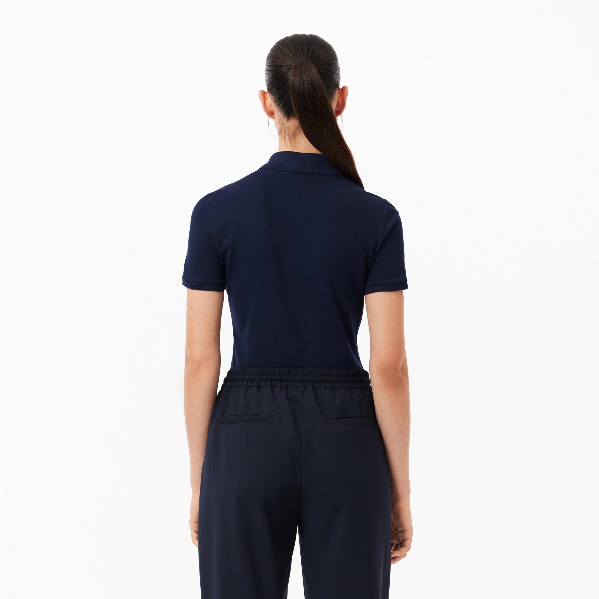 Polo Lacoste de Mujer en Piqué de Algodón Stretch Azul - ECRU